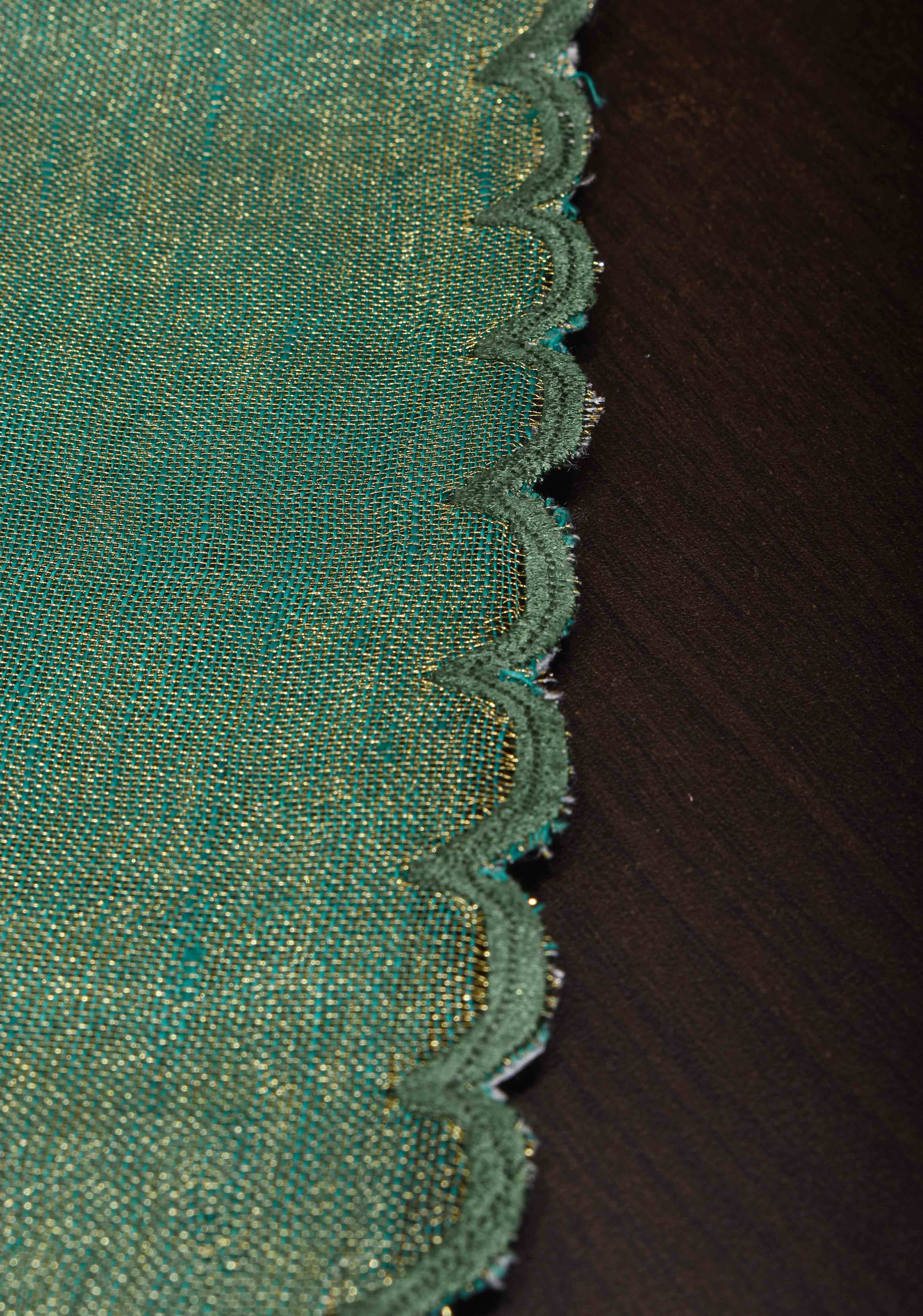 Green and Gold Tissue Linen Saree with Scallop border | Shobitam