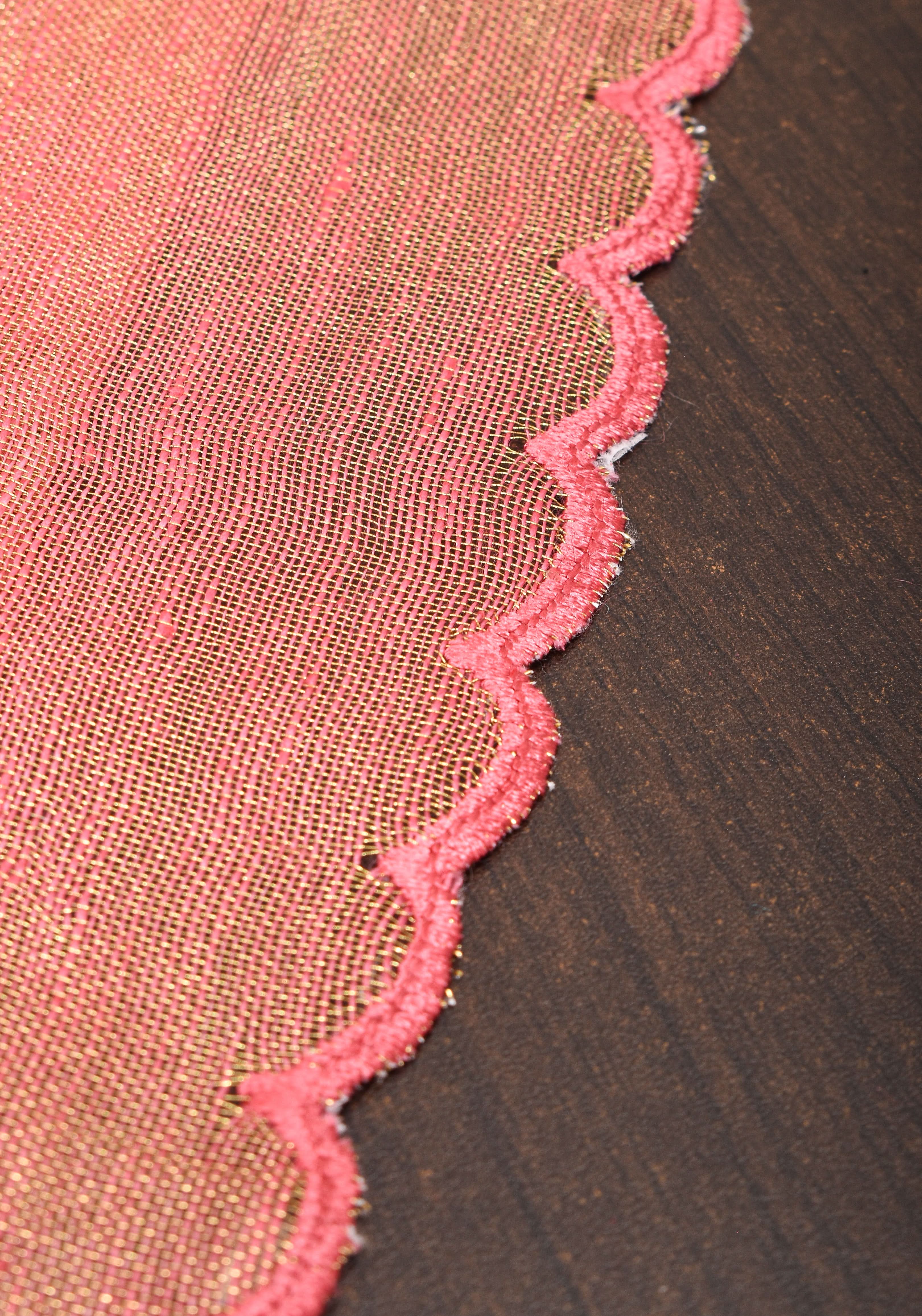 Pink tone Scalloped Tissue Linen Saree and golden border | Shobitam Saree