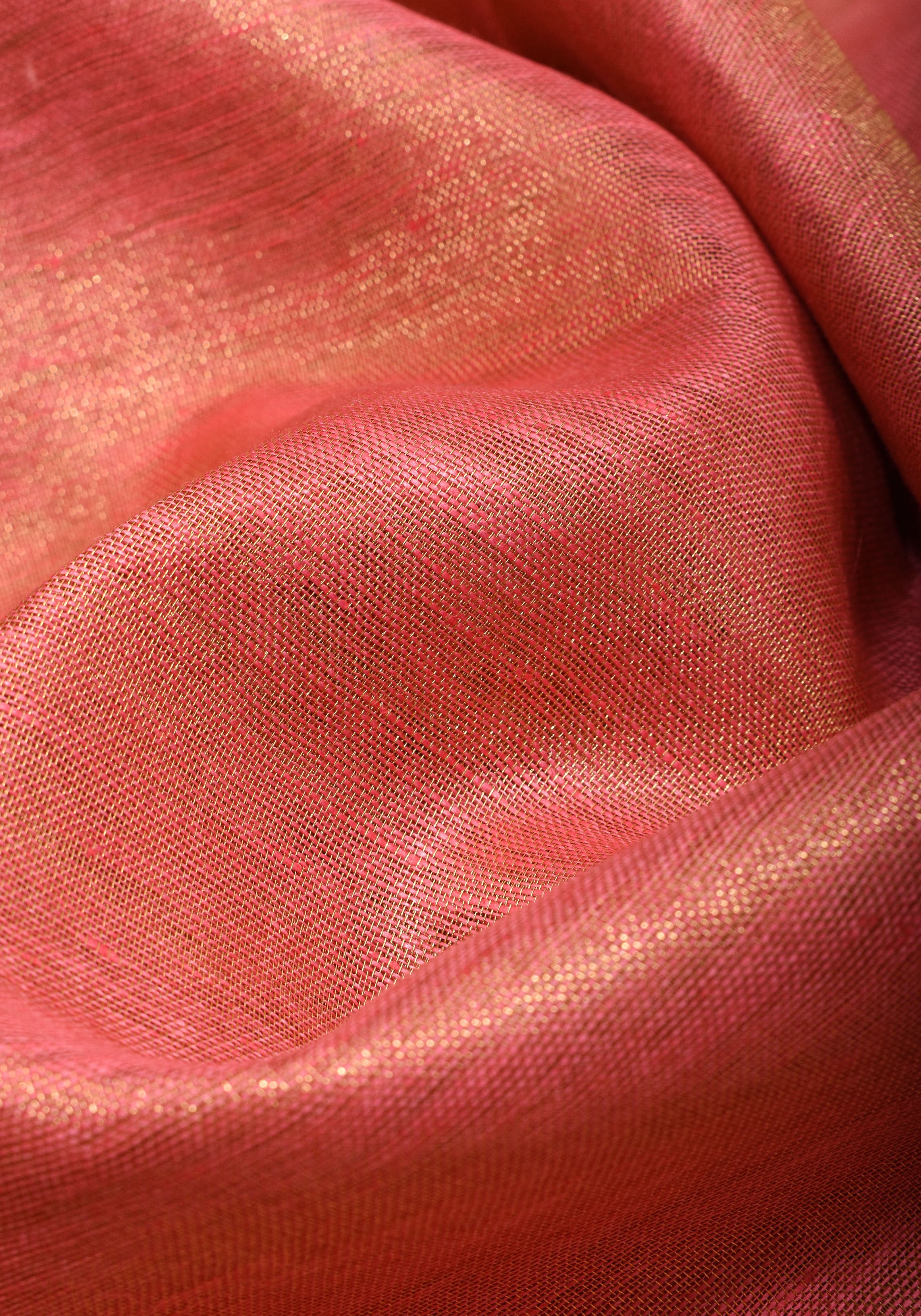 Pink tone Scalloped Tissue Linen Saree and golden border | Shobitam Saree