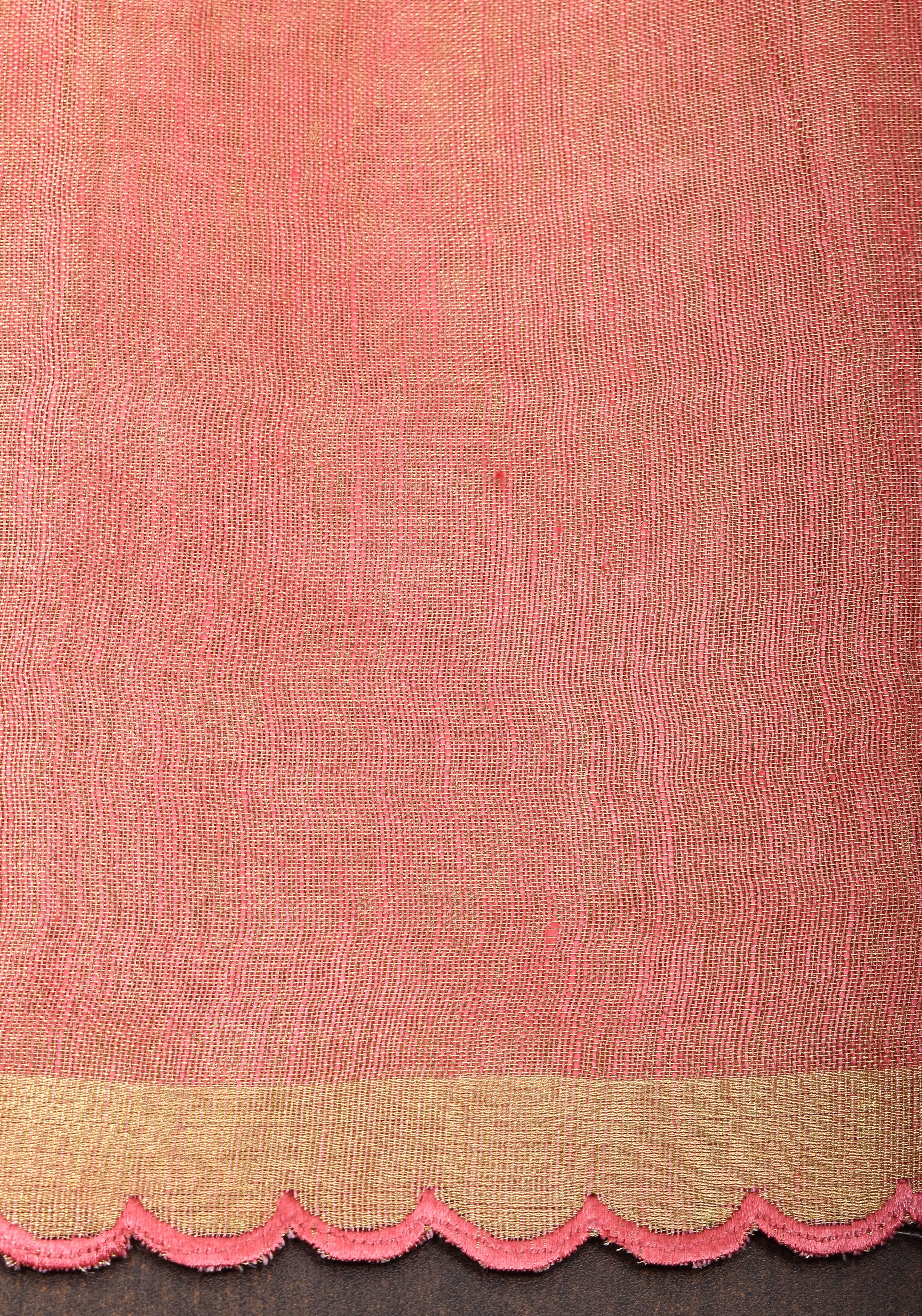 Pink tone Scalloped Tissue Linen Saree and golden border | Shobitam Saree