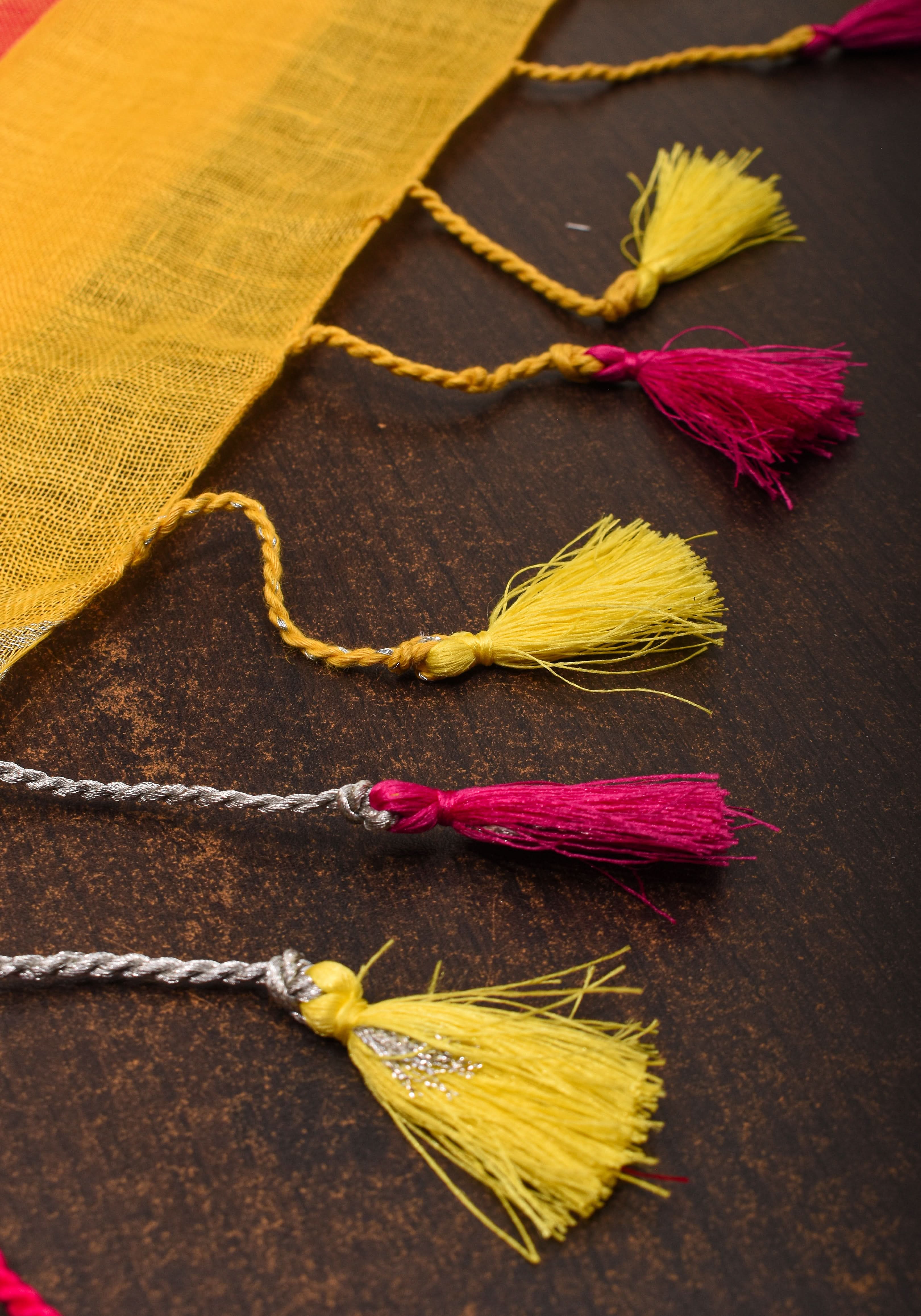 PREORDER: Yellow and Bright Pink Wide Border Linen by Linen Saree
