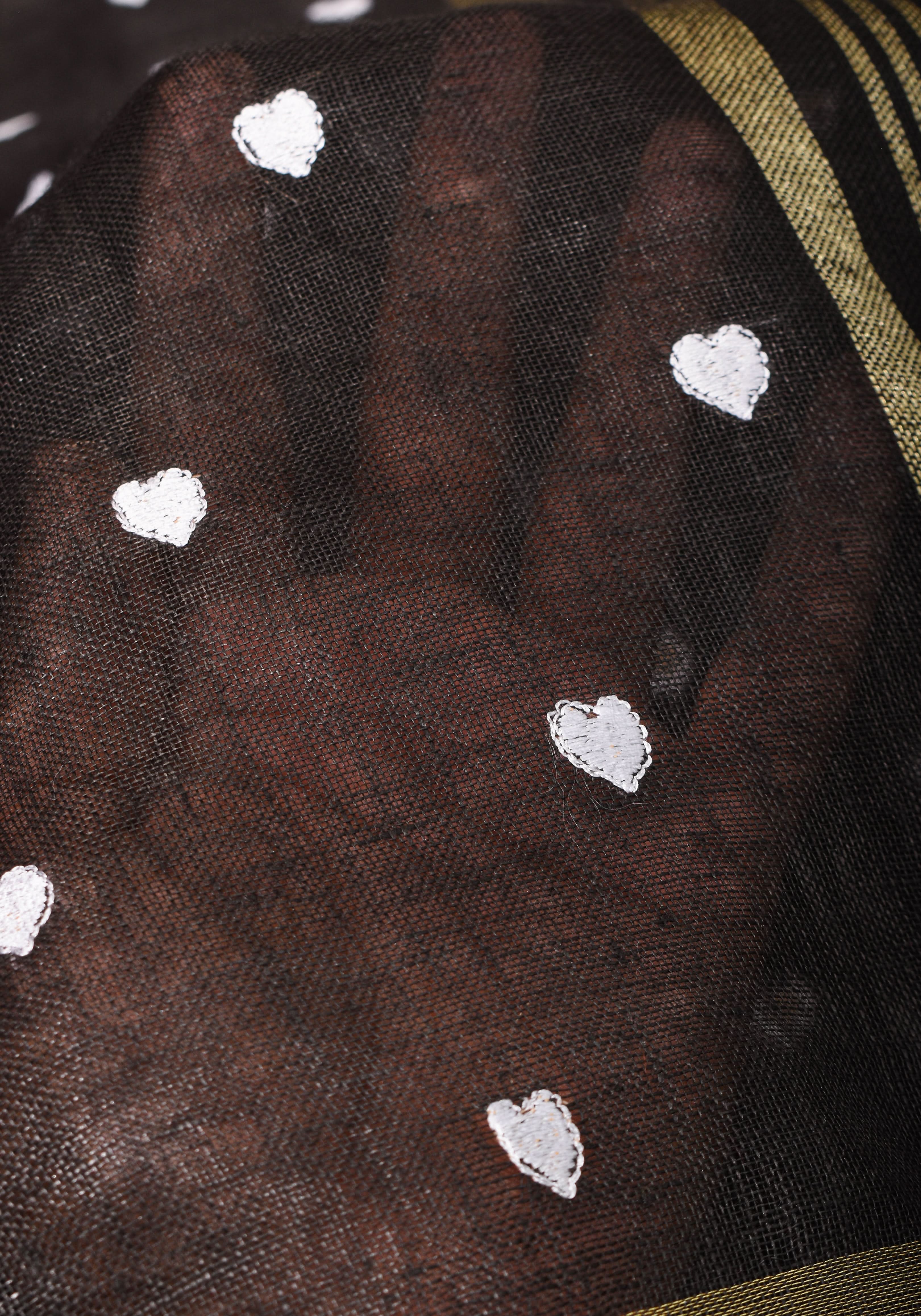 Shobitam Exclusive Celebrity Loving Hearts Embroidered Black Pure Linen Saree