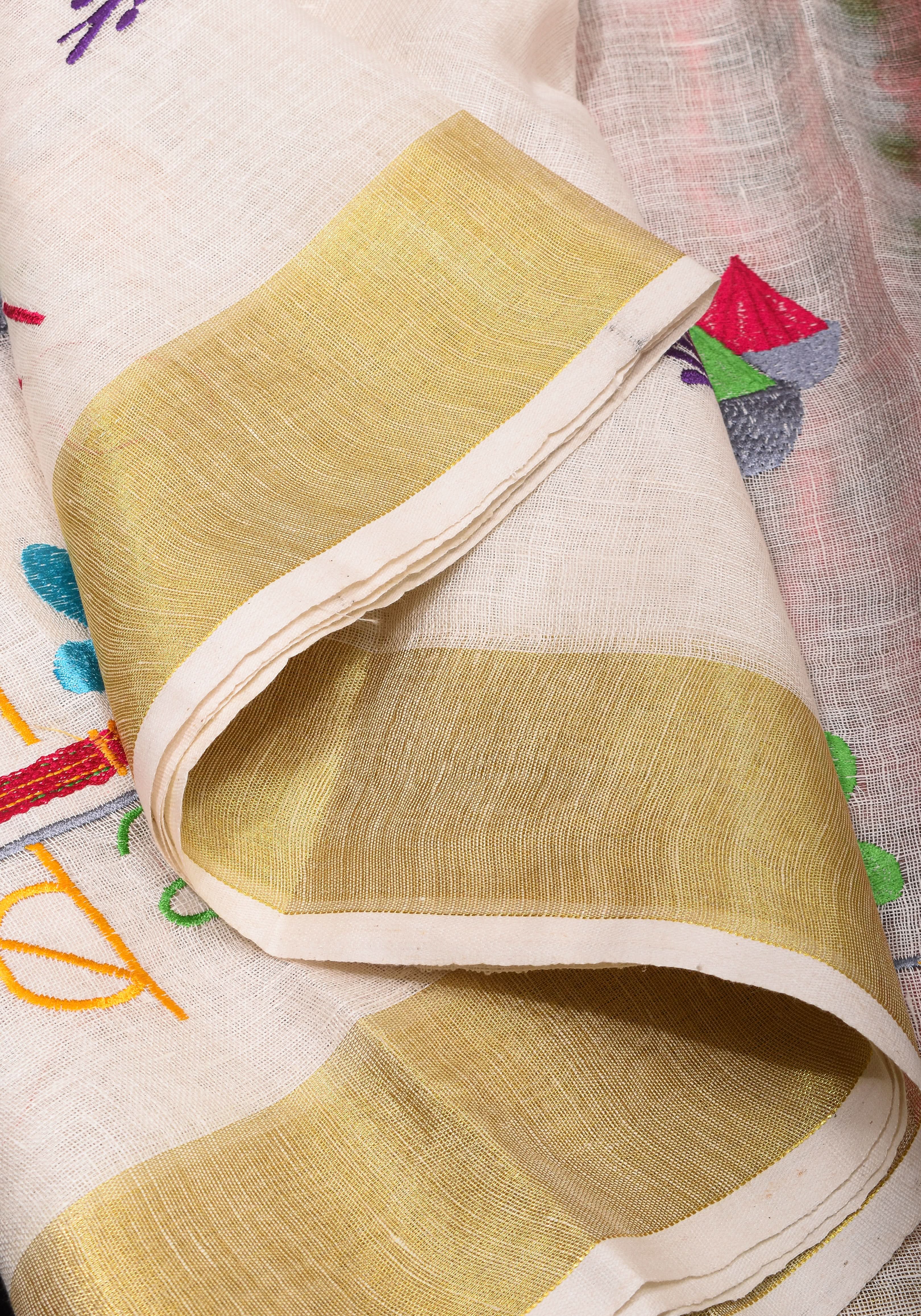 Rang Barse: Holi Theme Embroidered Linen Saree with Rang and Pichkari motifs! Vidya Balan Special Holi Saree | Shobitam