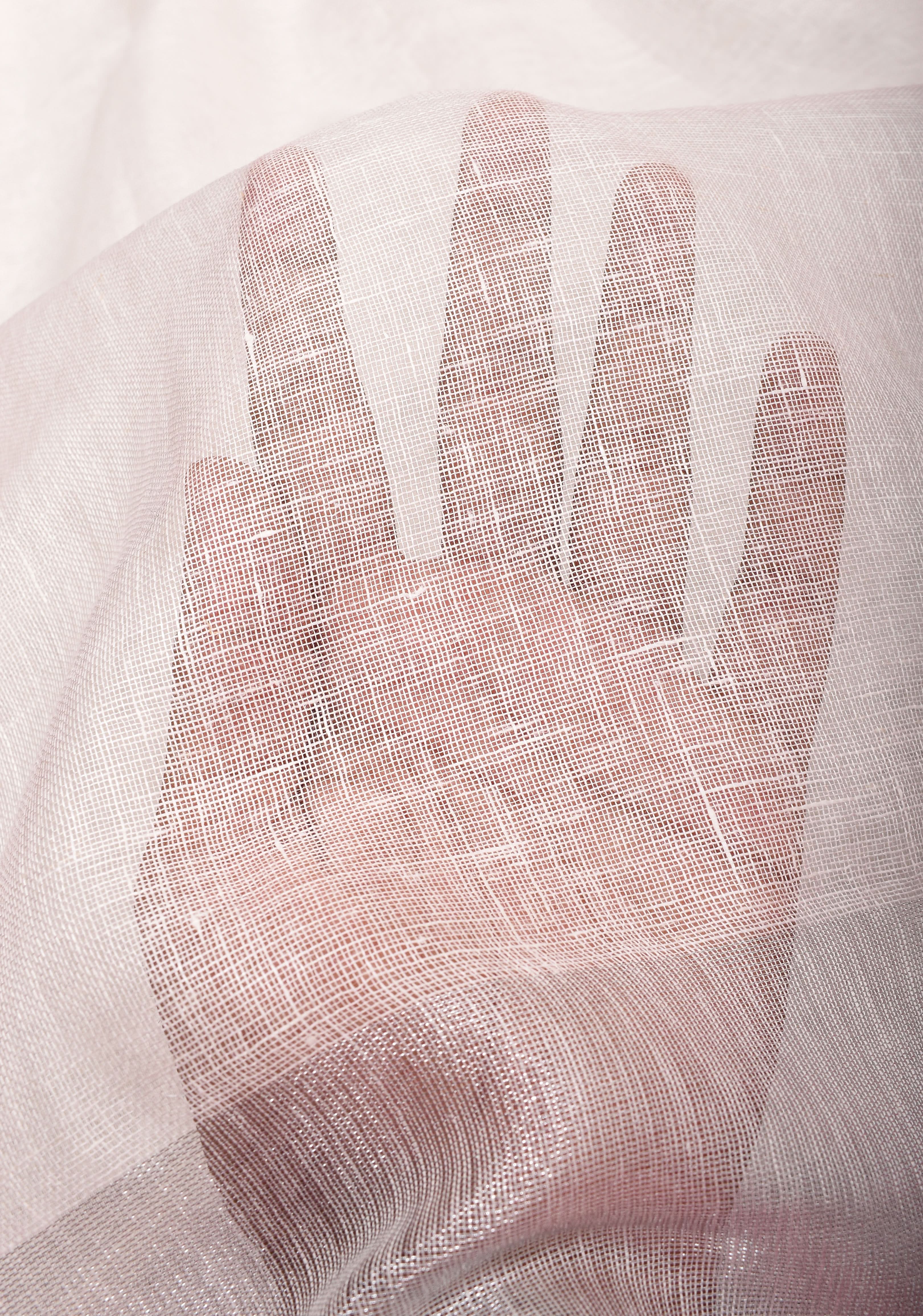 Charming White, Pink and Silver Wide Border Pure Linen by Linen Saree | Shobitam