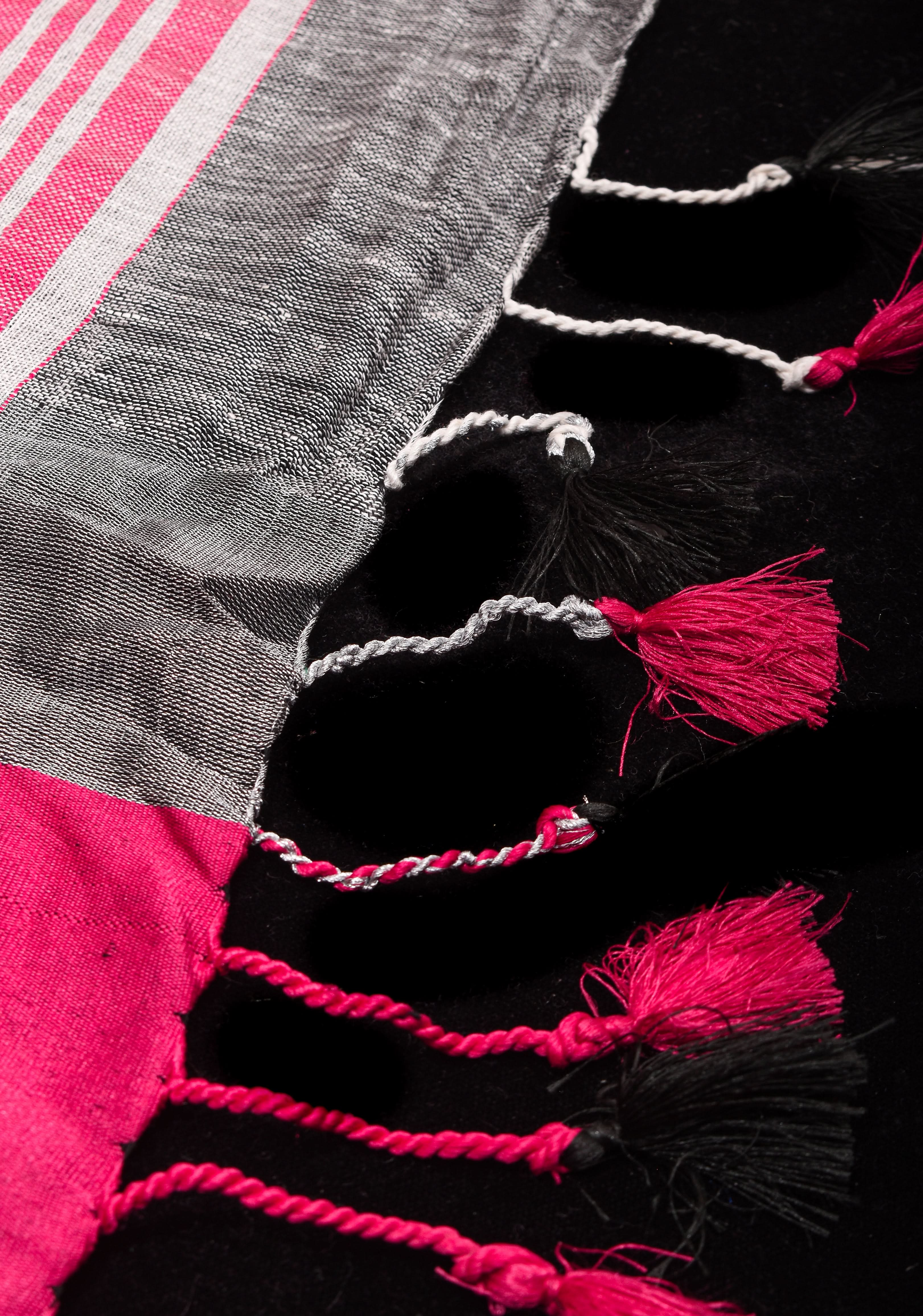 Charming Gray, Pink and Silver Wide Border Pure Linen by Linen Saree | Shobitam