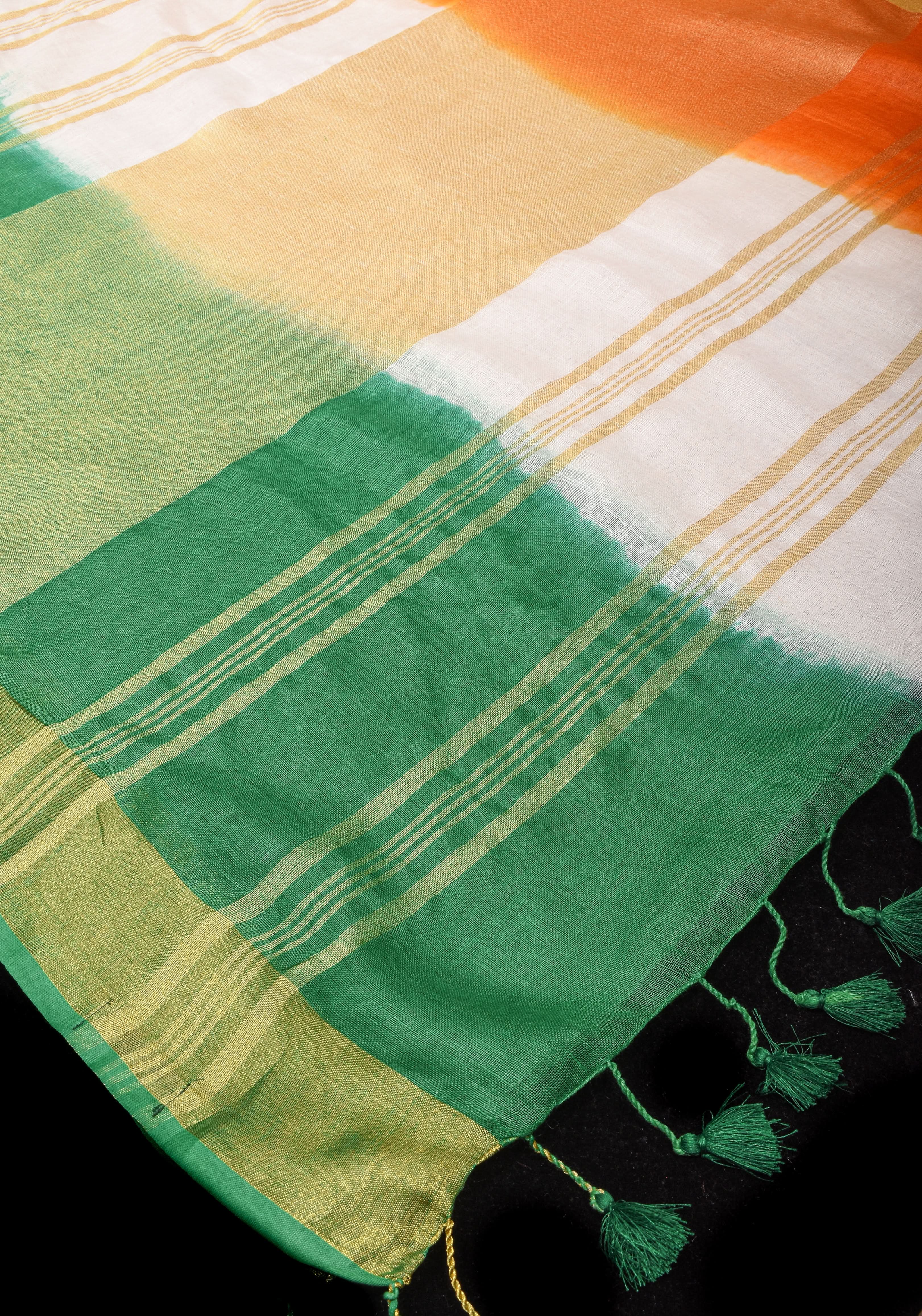 Stunning India Flag Tricolor Pure Linen by Linen Saree. Top Seller Vidya Balan Special! | Shobitam