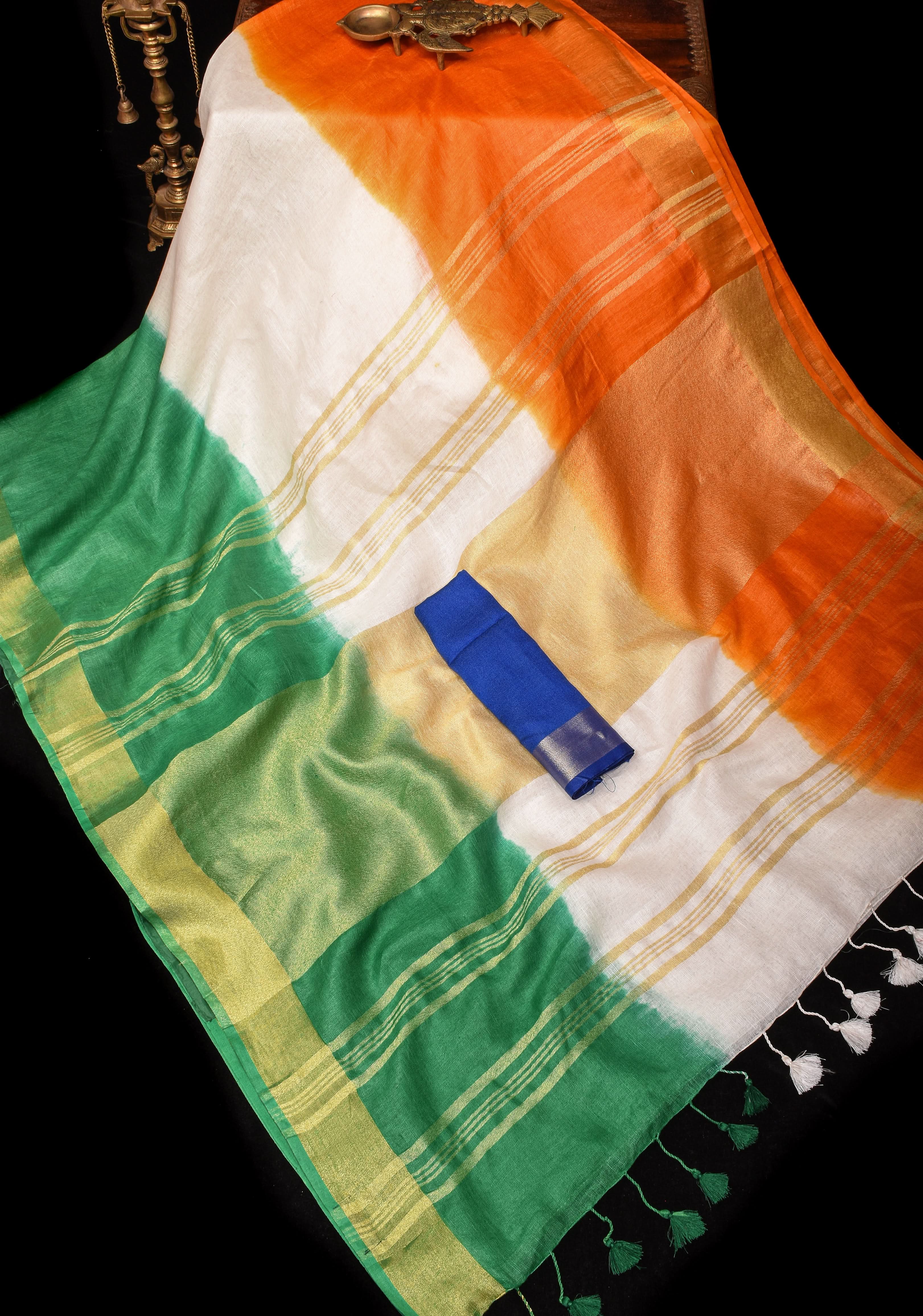 Stunning India Flag Tricolor Pure Linen by Linen Saree. Top Seller Vidya Balan Special! | Shobitam