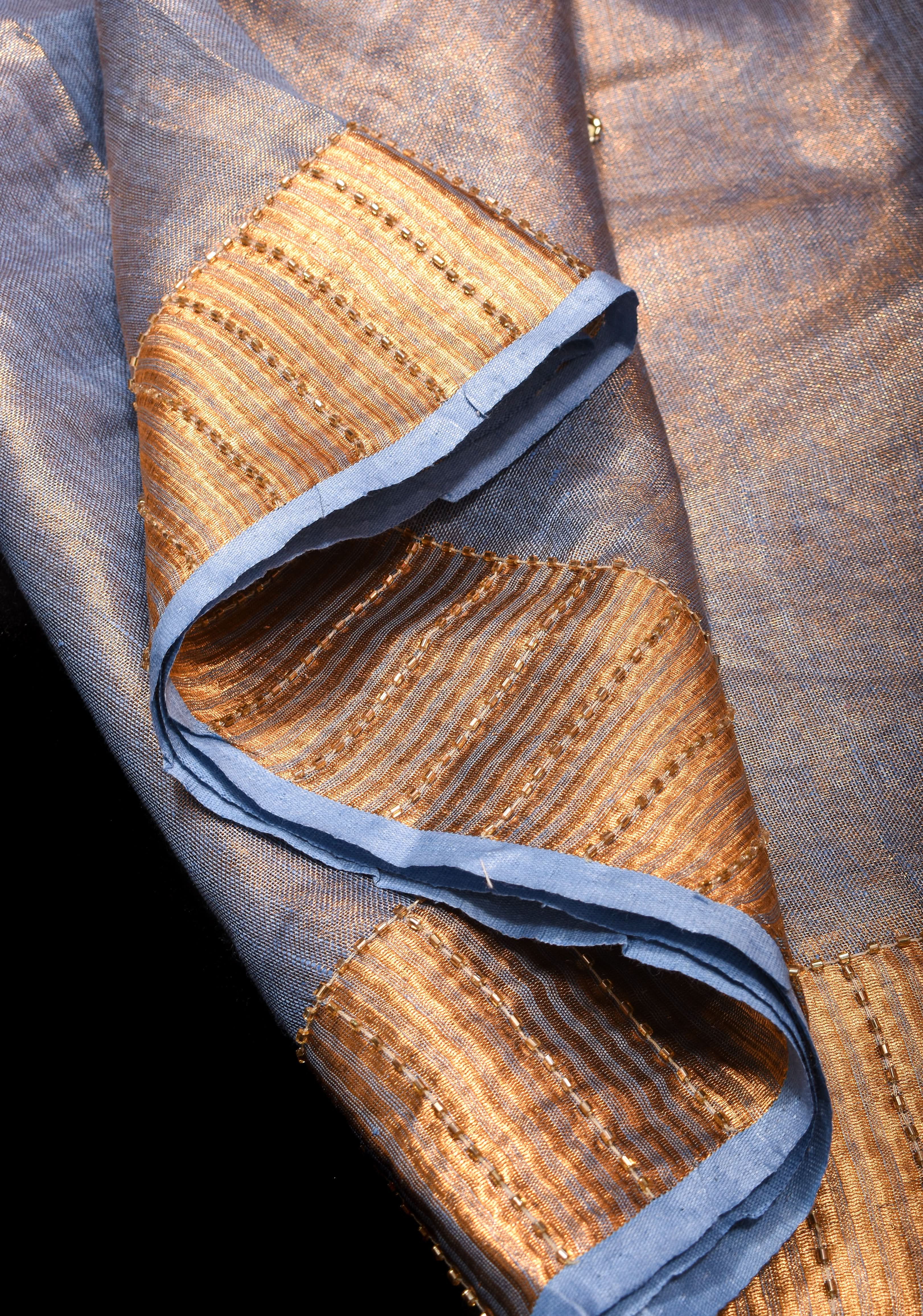 Gray Tissue Linen Saree with Sequin and Cutdana Handwork Mandala Buttas | Shobitam