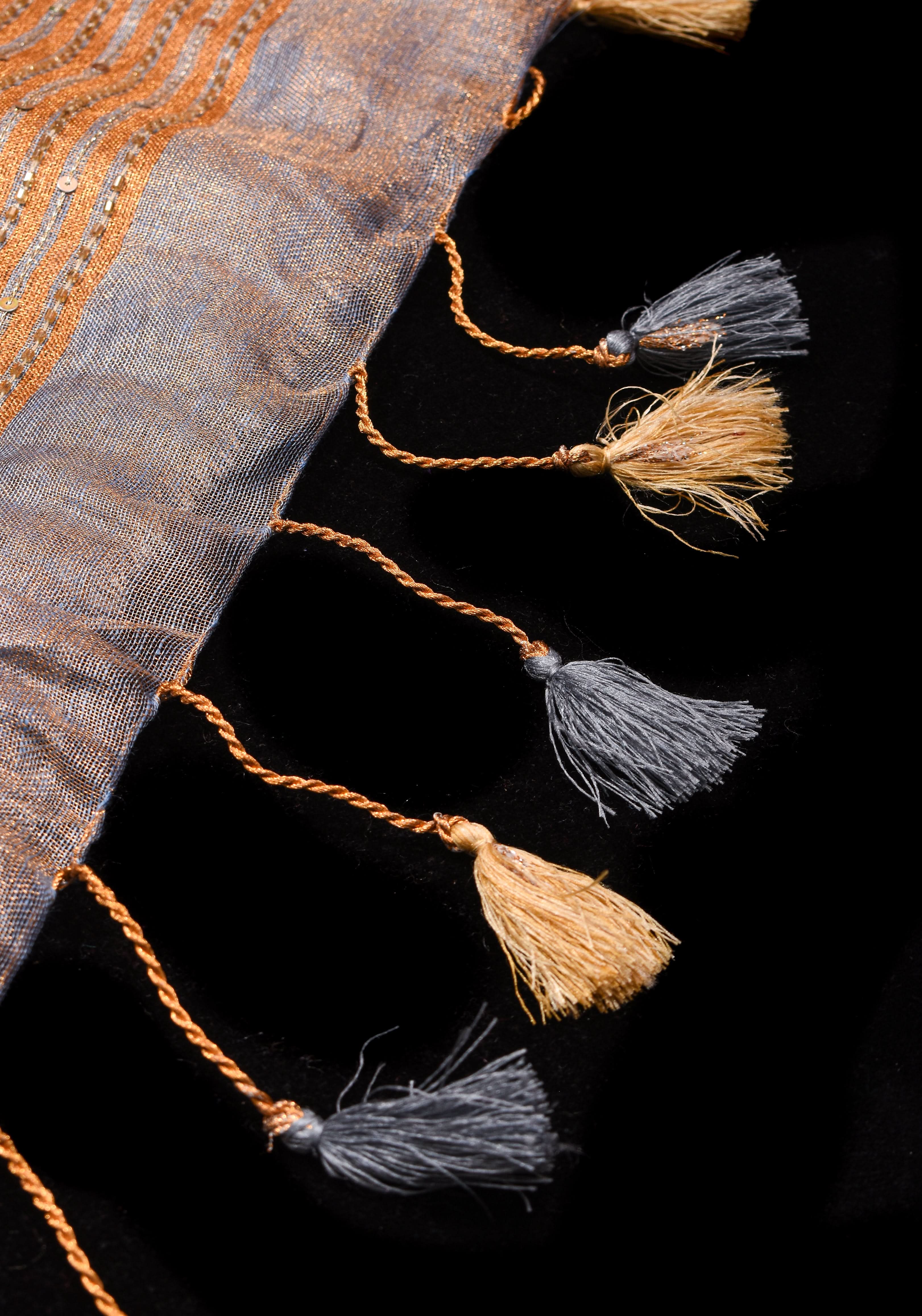 Gray Tissue Linen Saree with Sequin and Cutdana Handwork Mandala Buttas | Shobitam