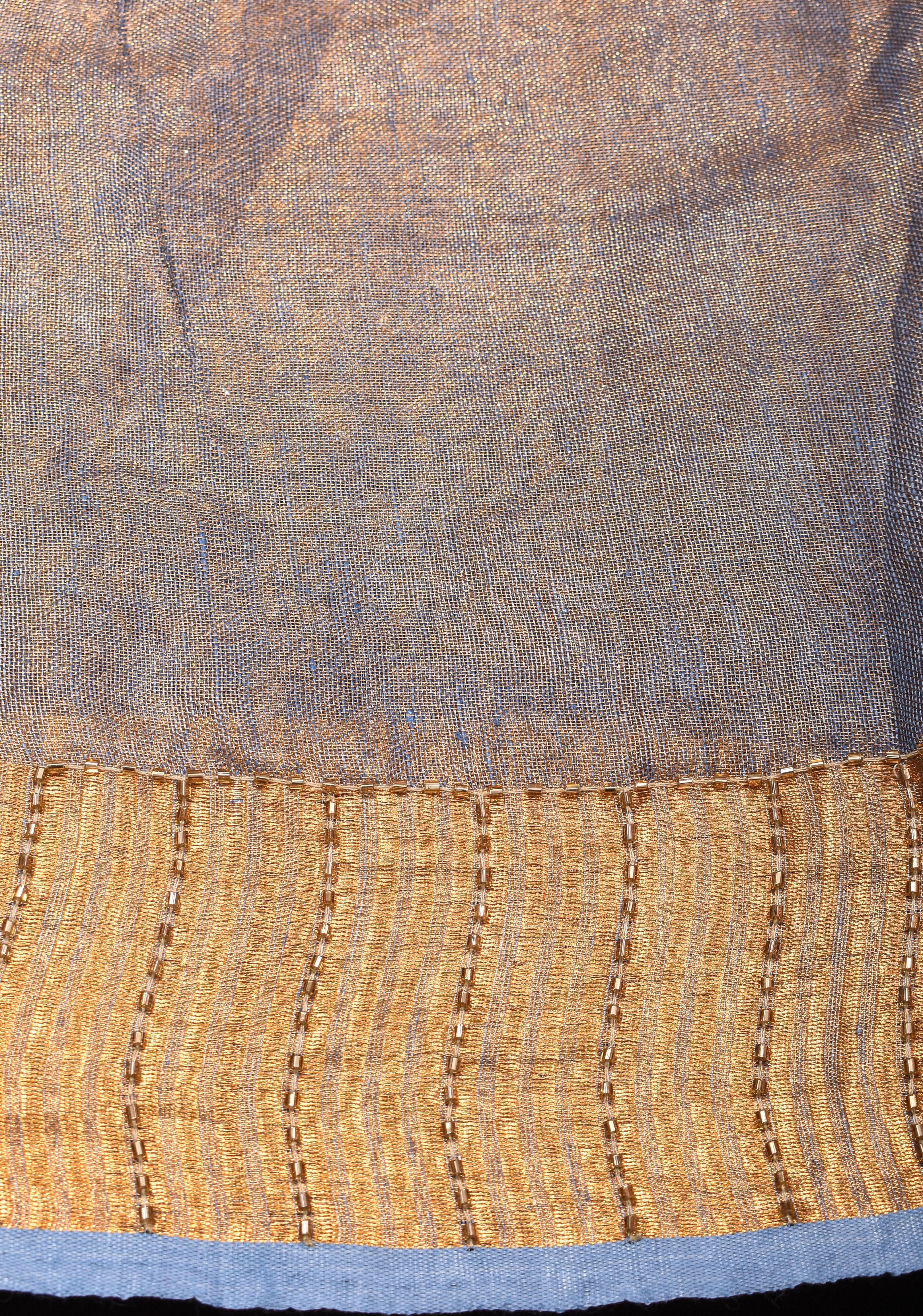 Gray Tissue Linen Saree with Sequin and Cutdana Handwork Mandala Buttas | Shobitam