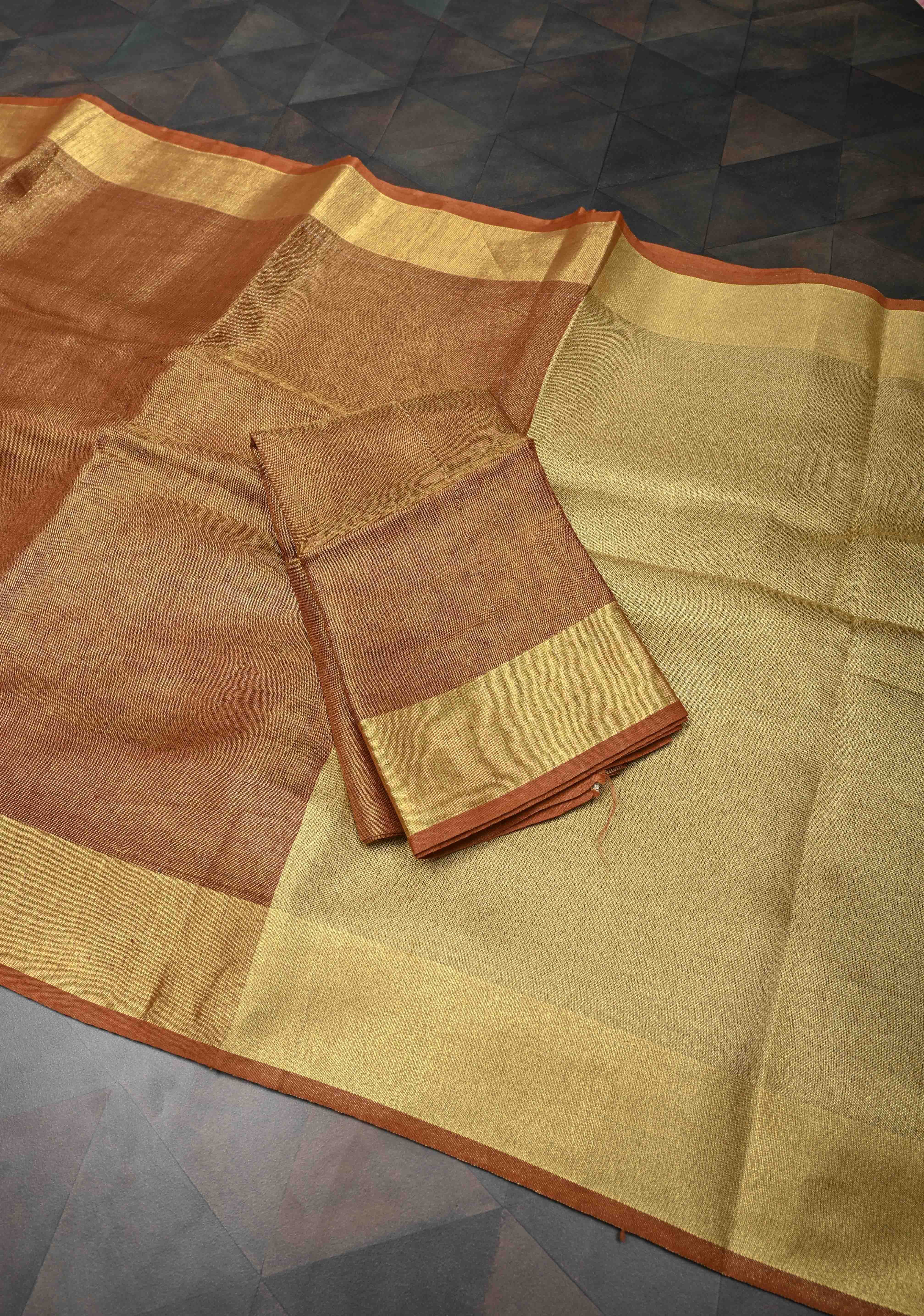 Tan Gold Tissue Linen Saree | Shobitam Saree