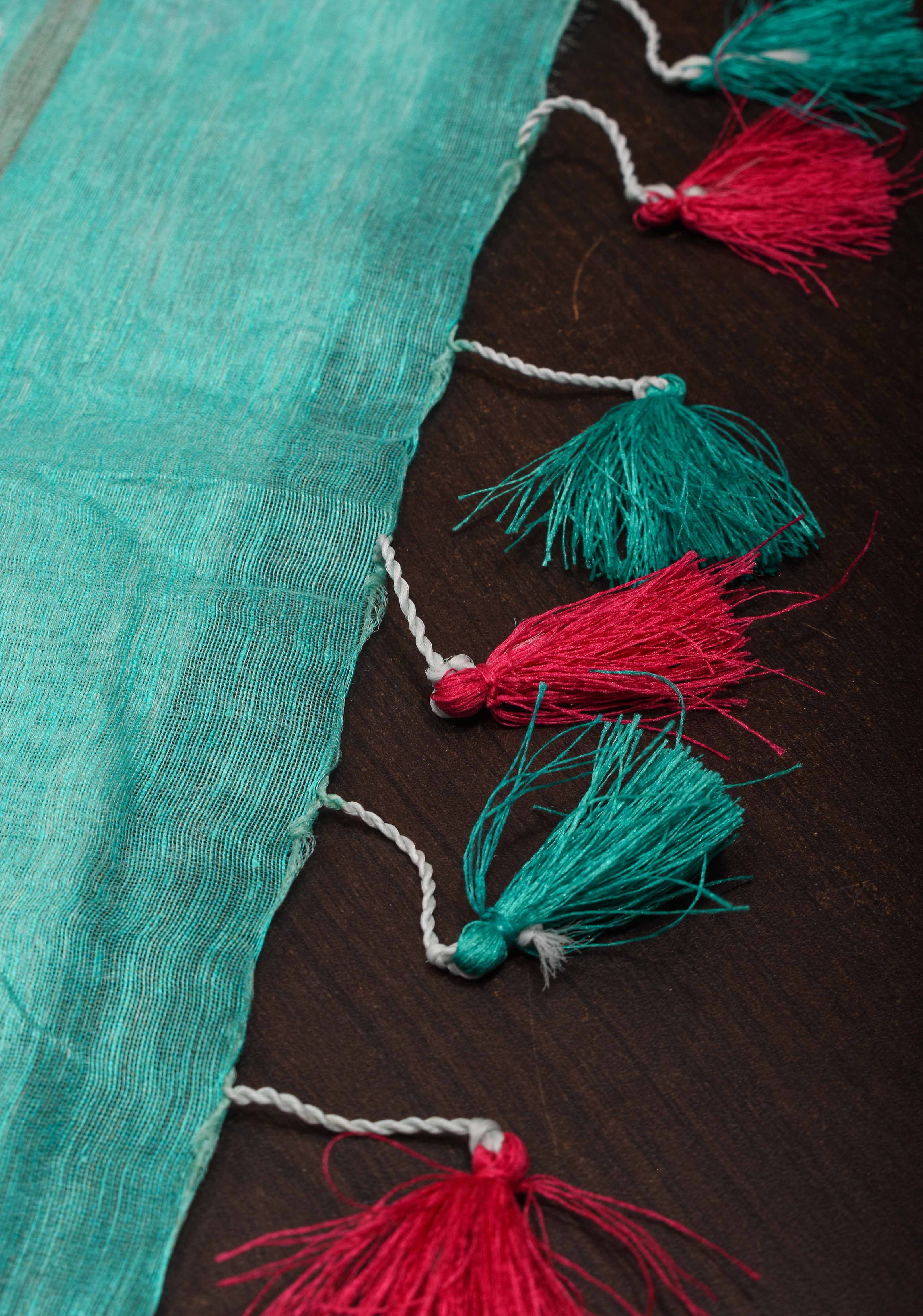 Green Floral Digital Print Silk Linen Saree | Shobitam