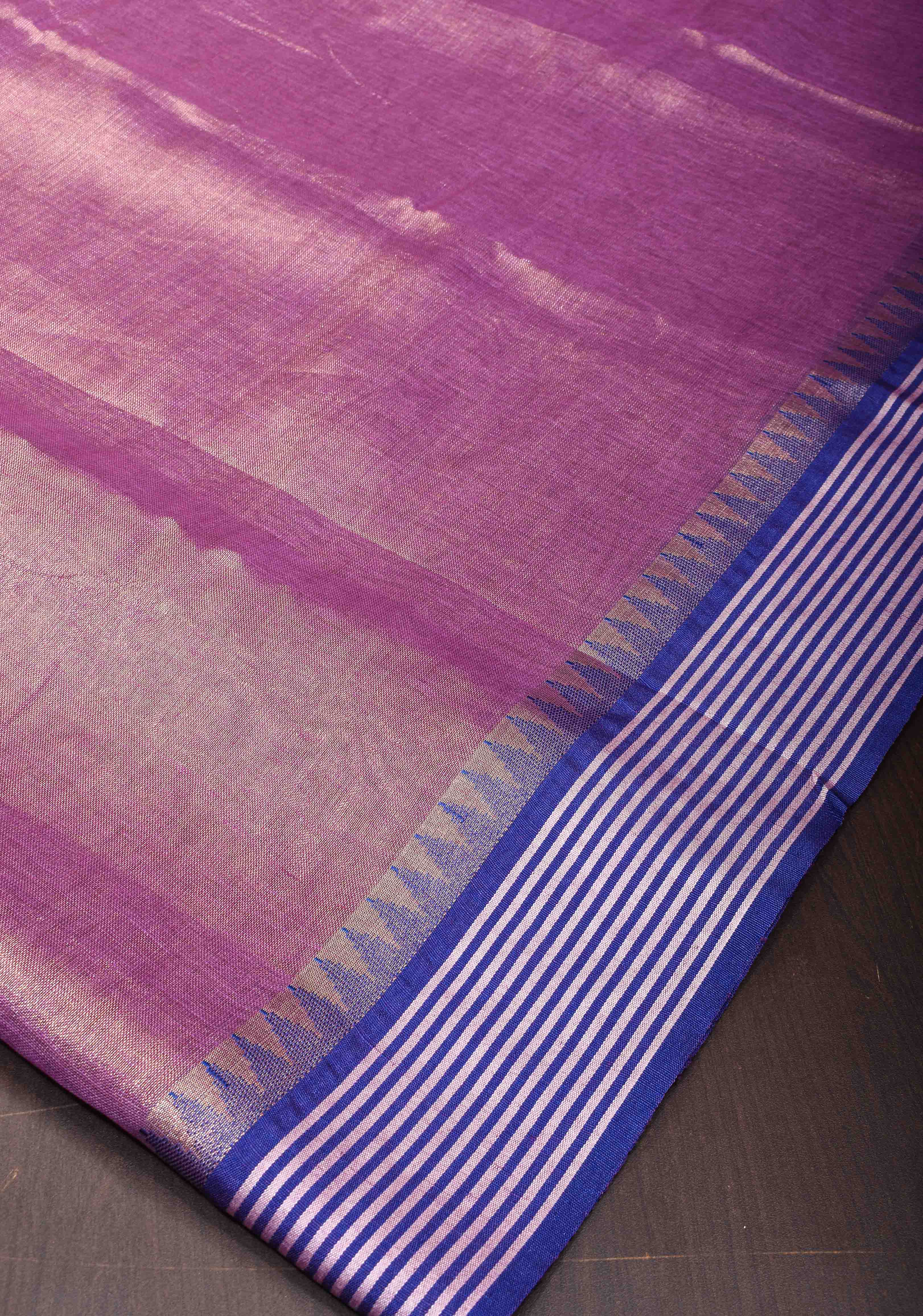 Soft Purple Tissue Linen Saree with contrast Border and Pallu | Shobitam