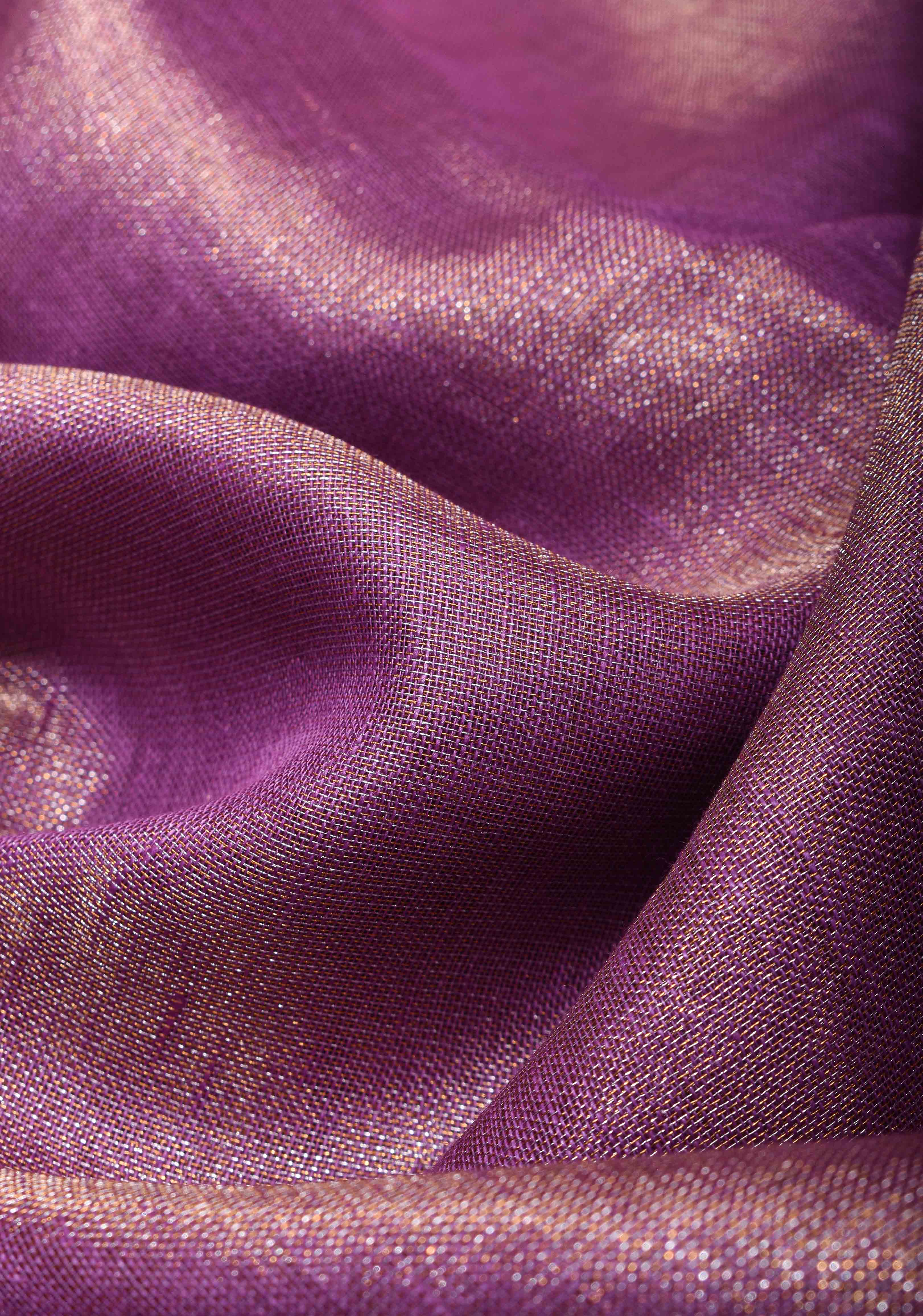 Soft Purple Tissue Linen Saree with contrast Border and Pallu | Shobitam
