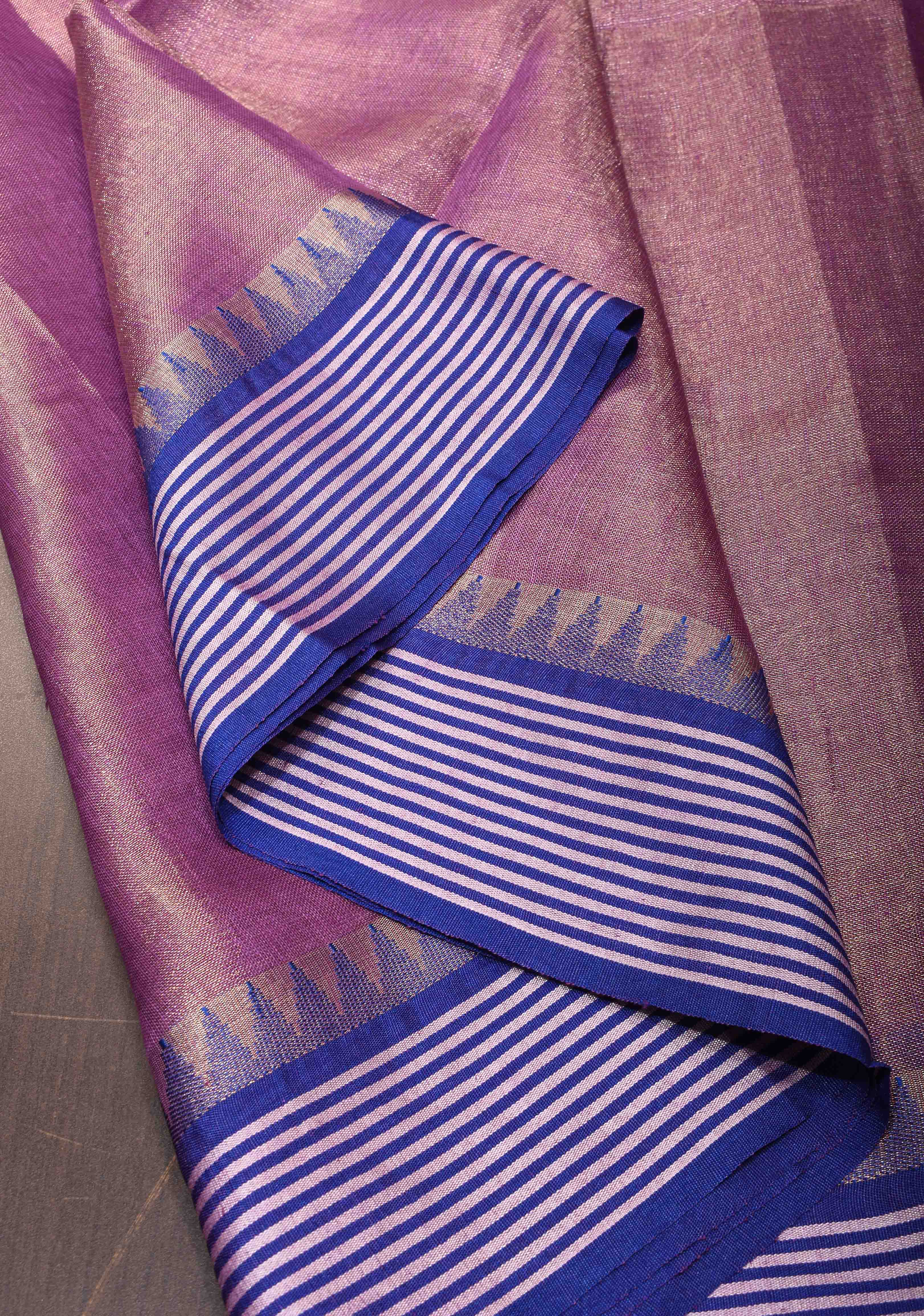 Soft Purple Tissue Linen Saree with contrast Border and Pallu | Shobitam
