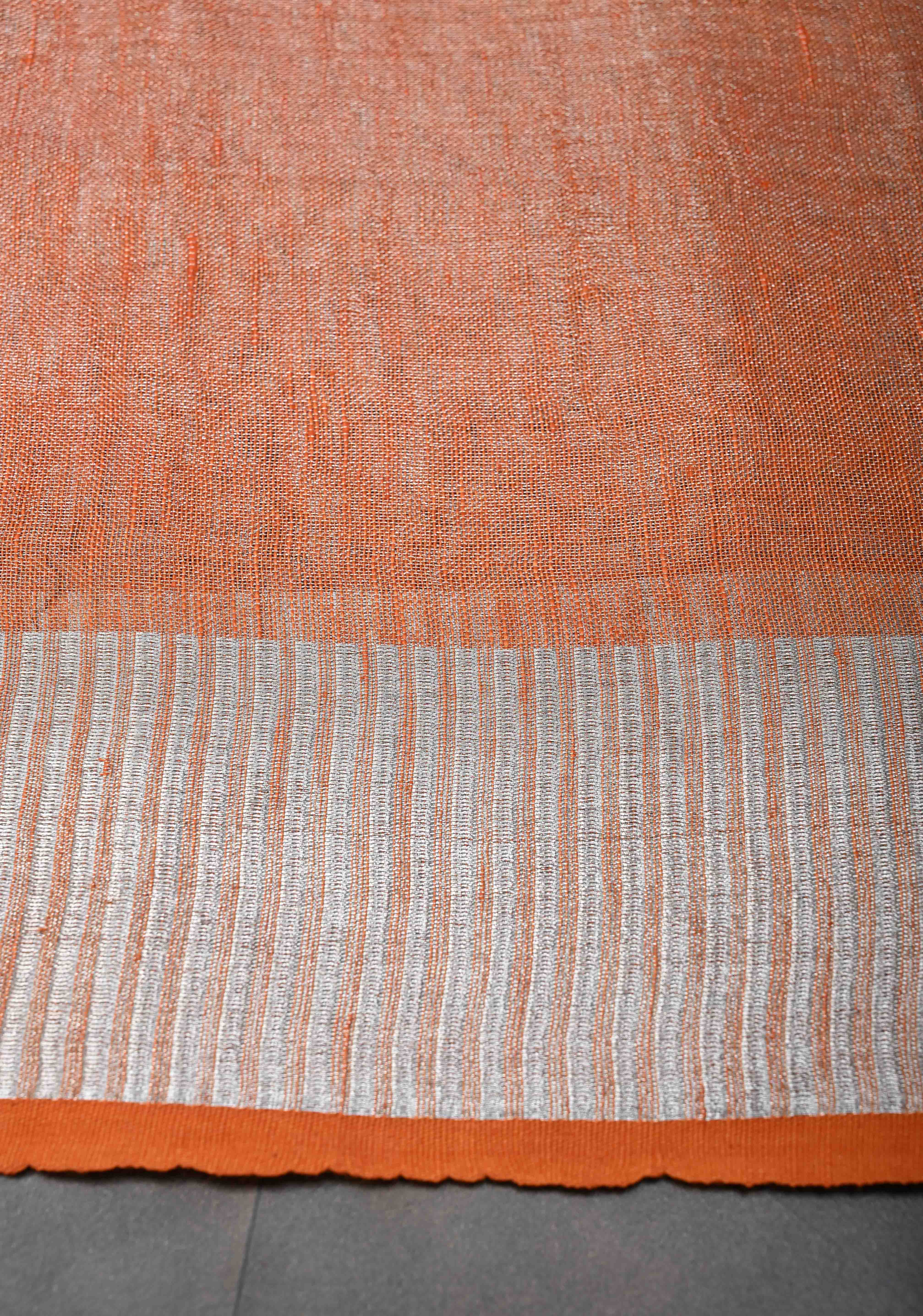 Burnt Orange and Silver Tissue by Linen Saree | Shobitam