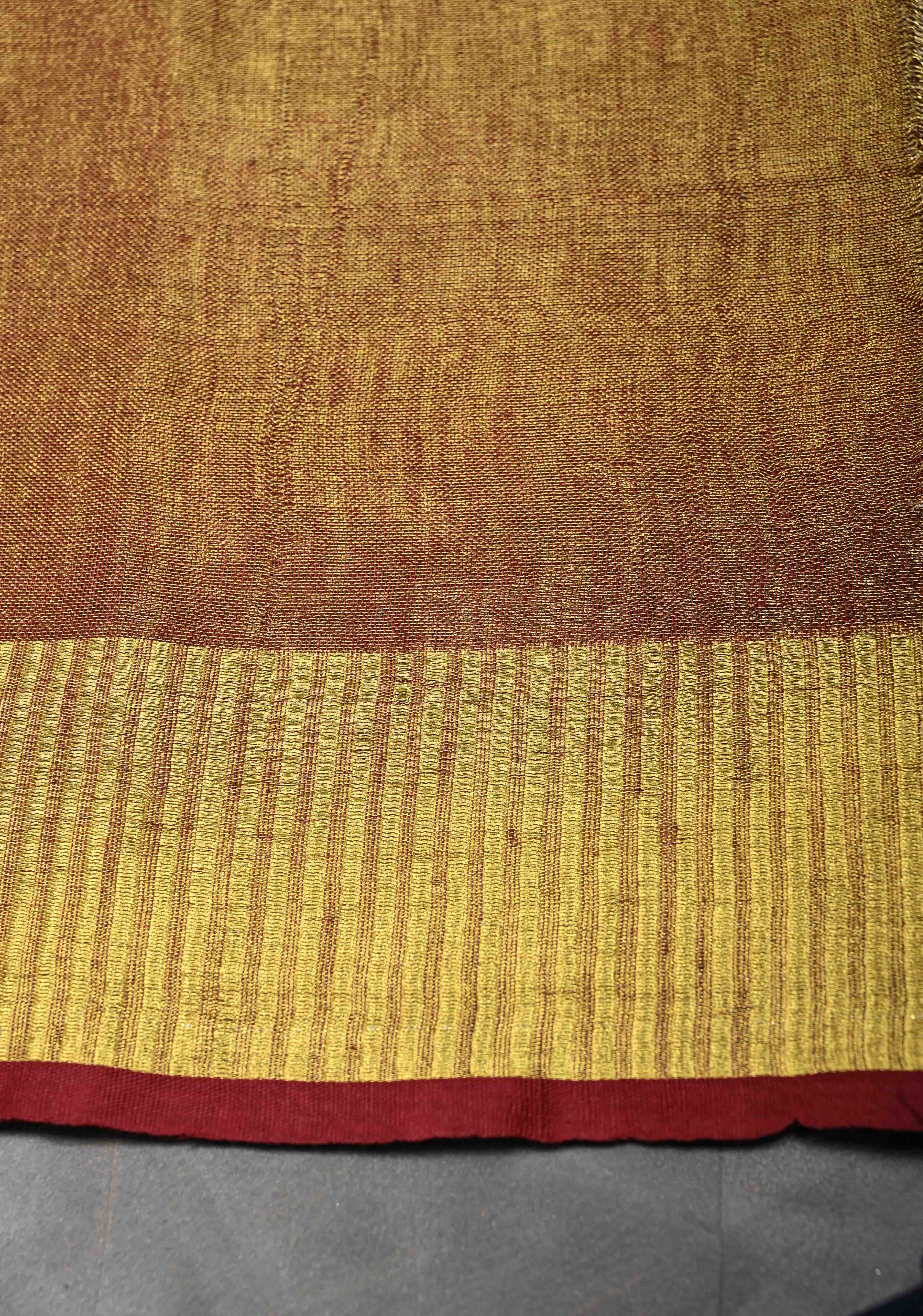 Maroon Tissue Linen Saree with Zari Border | Shobitam