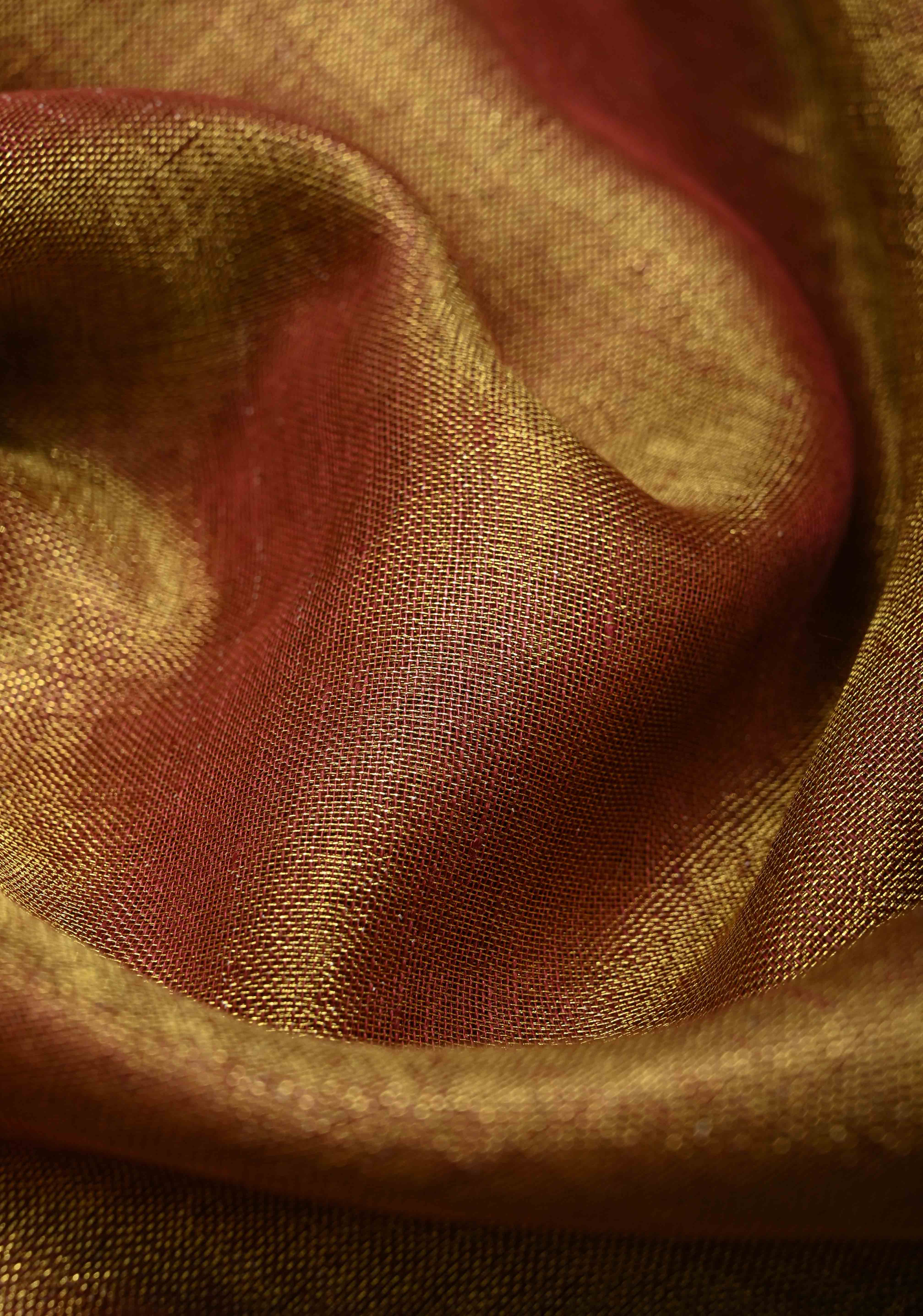 Maroon Tissue Linen Saree with Zari Border | Shobitam