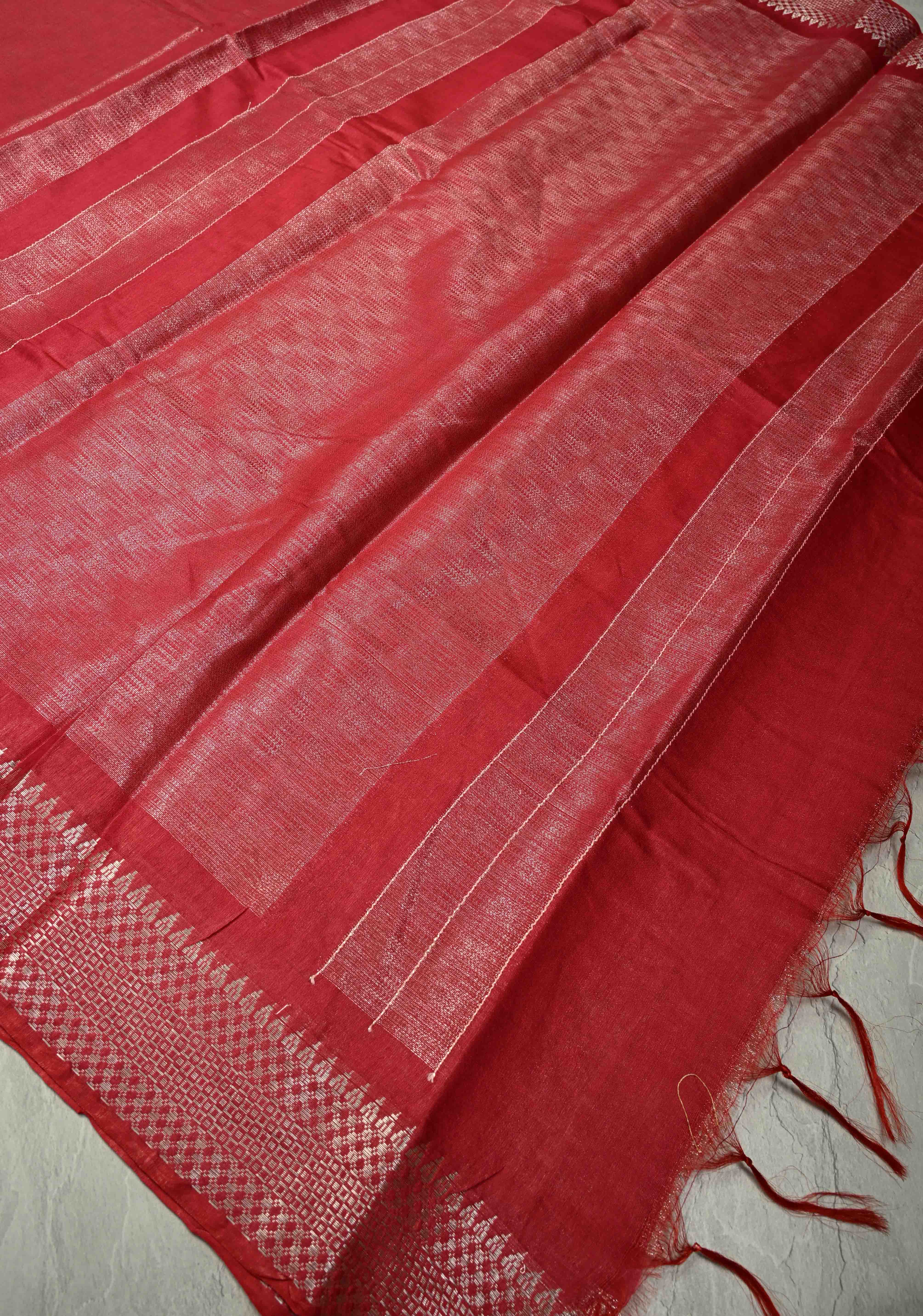 Raspberry Semi Tussar Tissue Saree with Zari Border | Shobitam