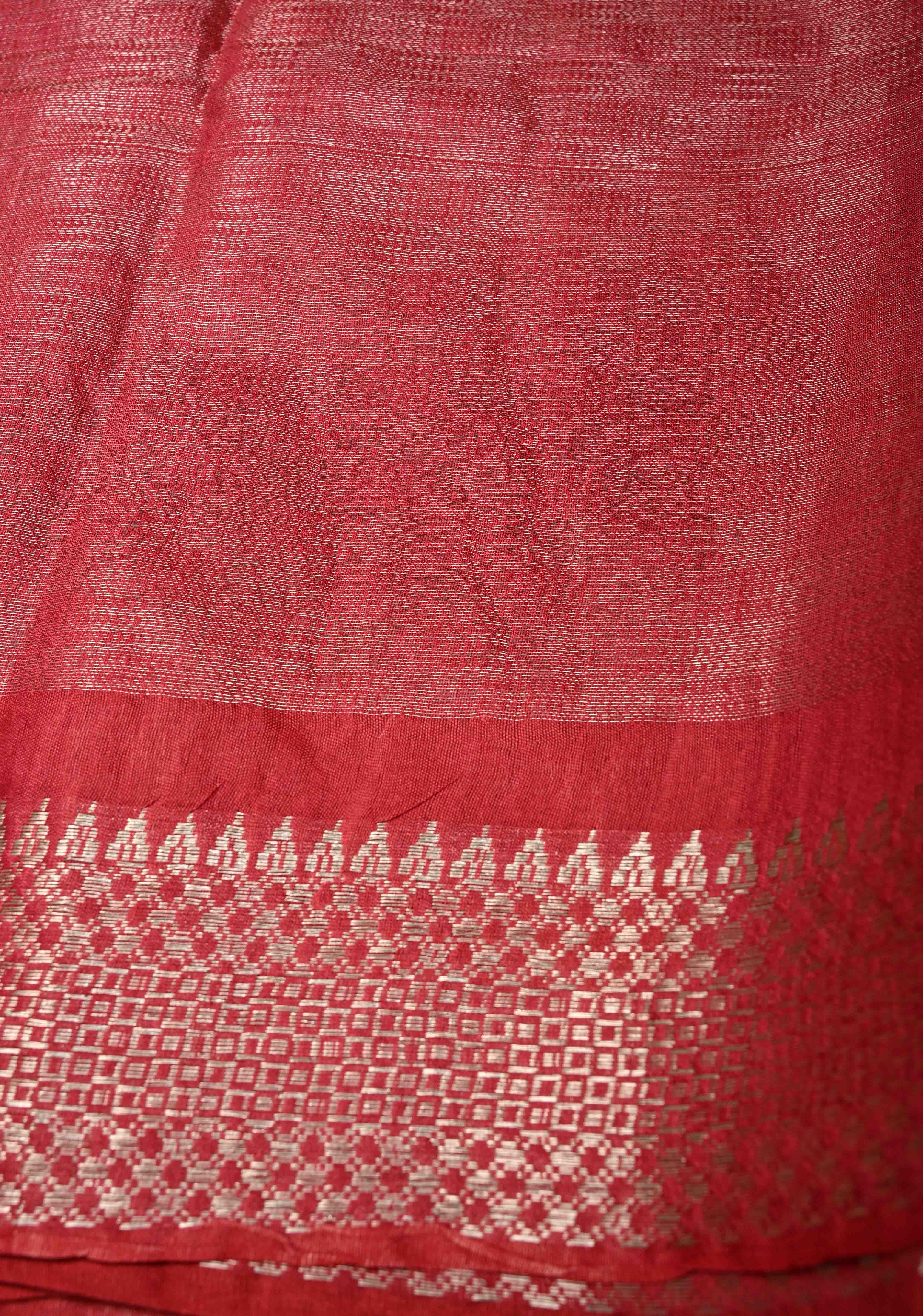 Raspberry Semi Tussar Tissue Saree with Zari Border | Shobitam