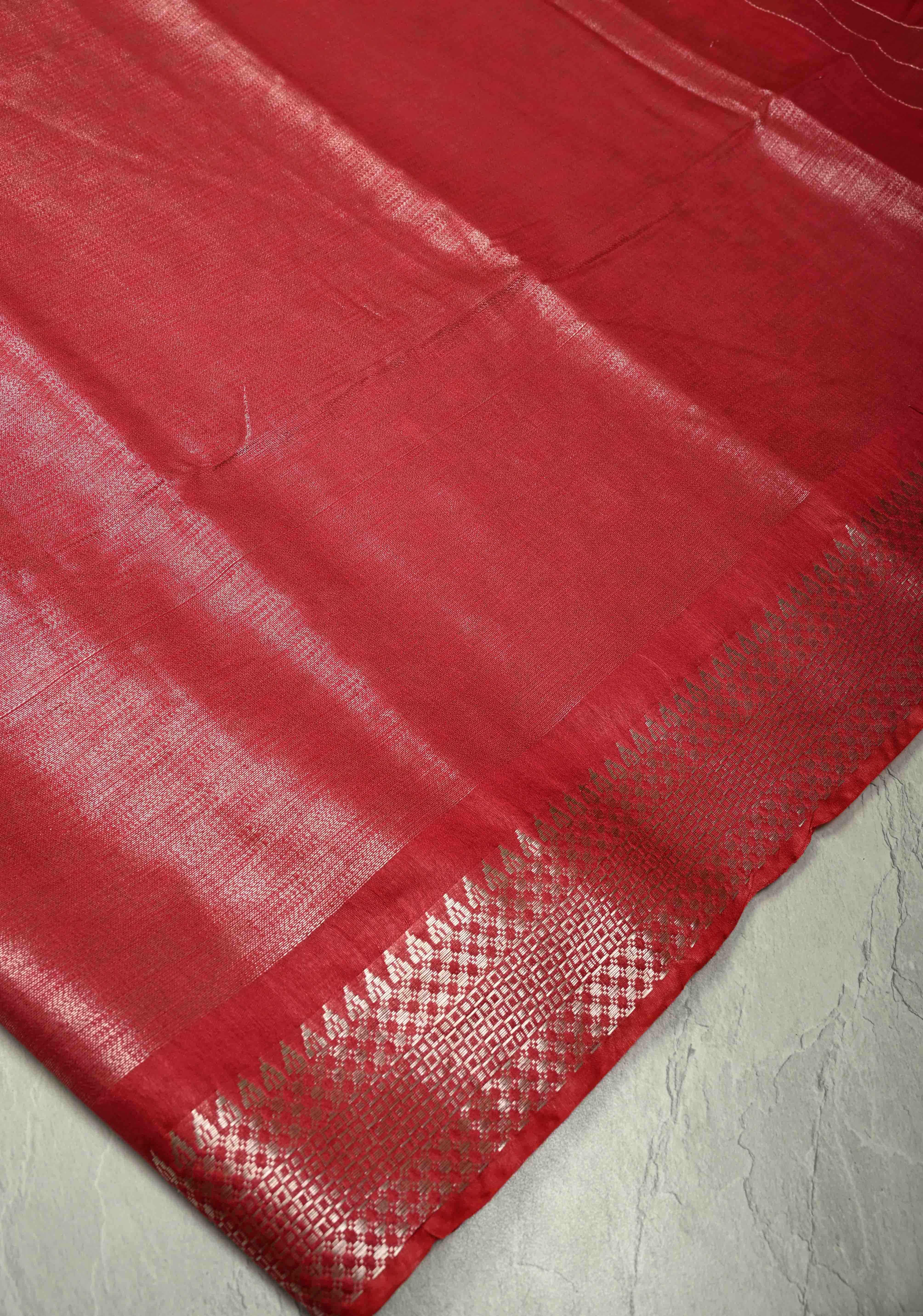 Raspberry Semi Tussar Tissue Saree with Zari Border | Shobitam
