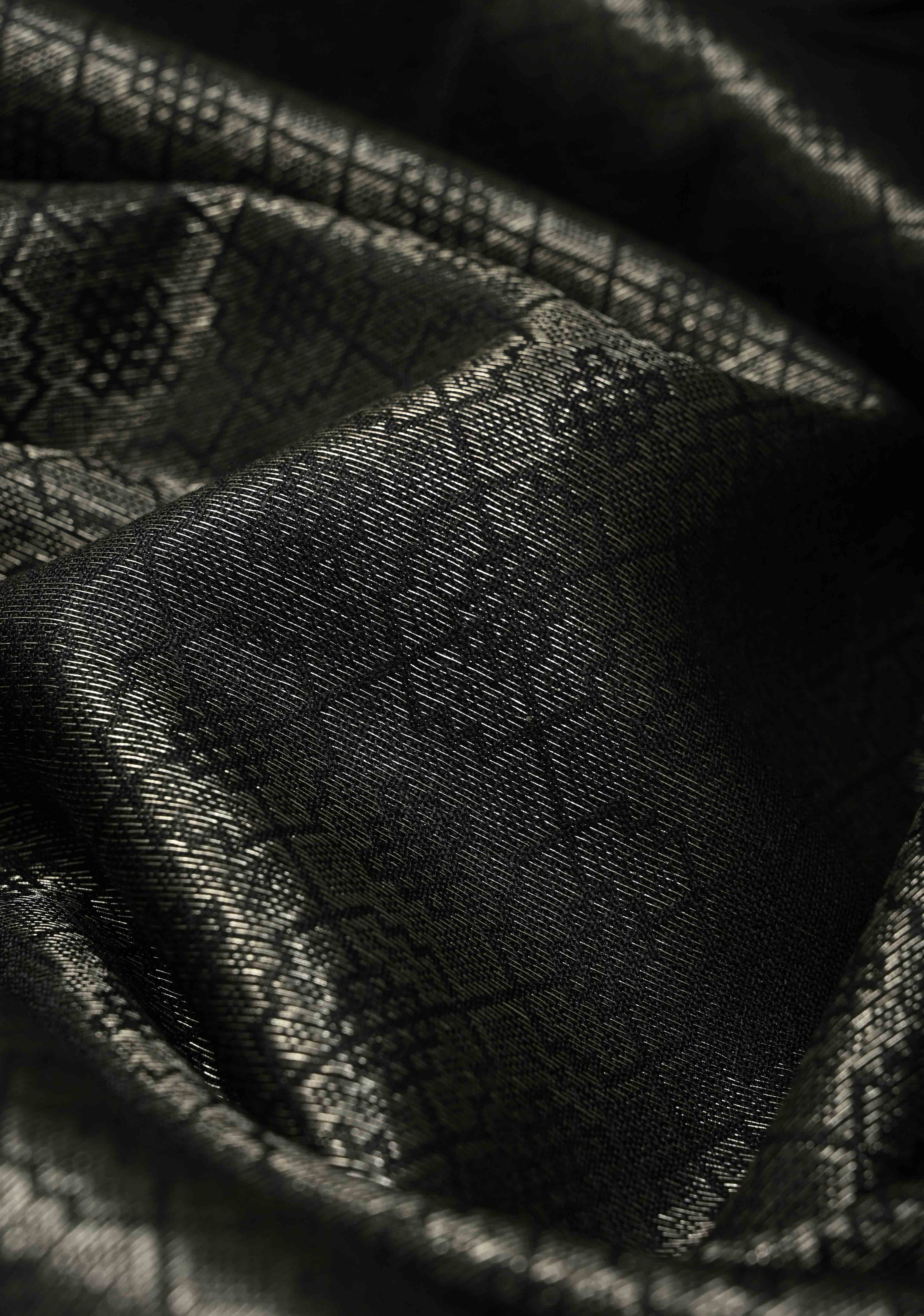 Stunning Black Semi Tussar Saree with Zari Brocade and Minimal Silver Zari Border | Shobitam