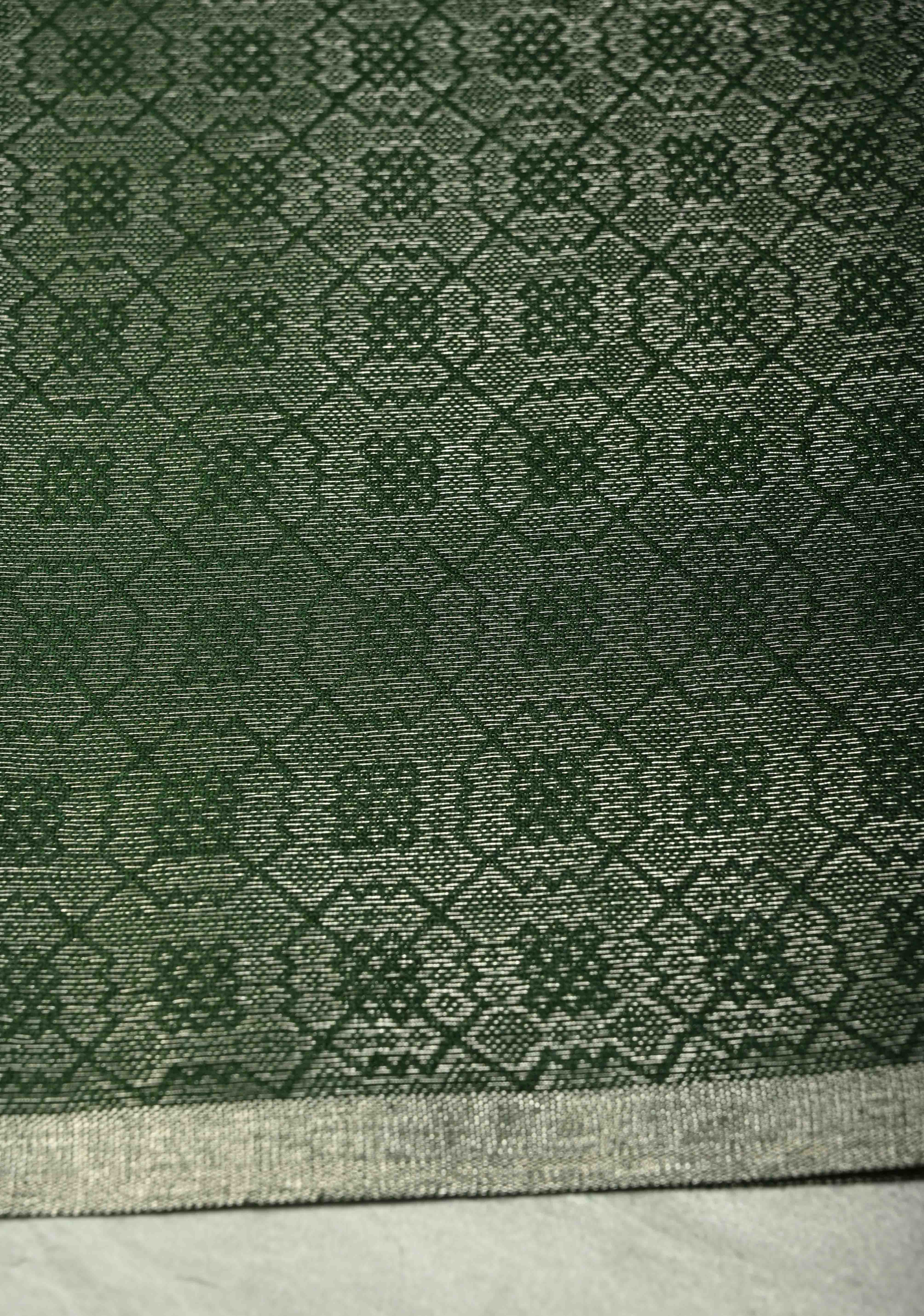 Deep Green Semi Tussar Saree with Zari Brocade and Minimal Silver Zari Border | Shobitam