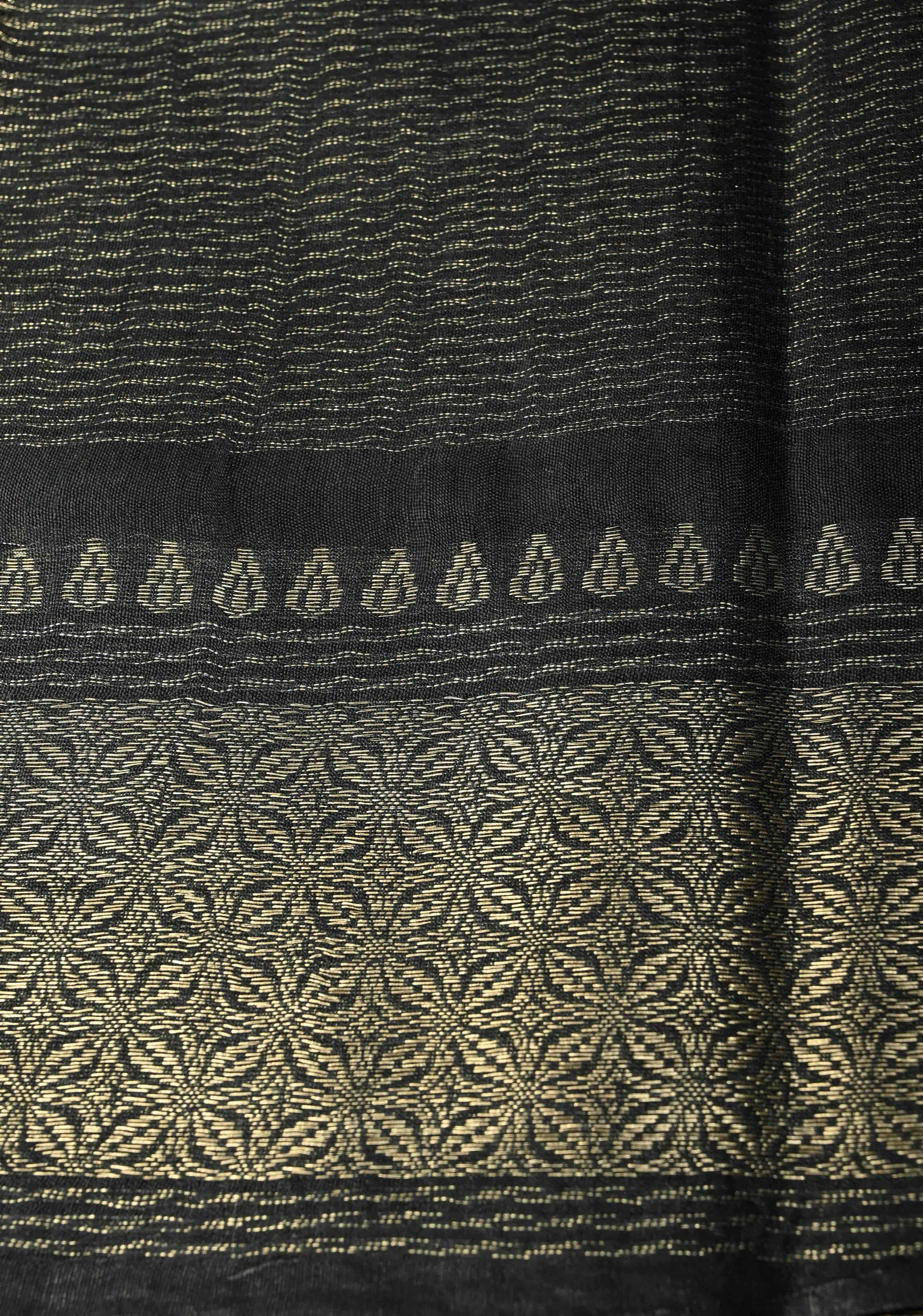 Shadow Black Semi Tussar Saree with Zari Border | Shobitam