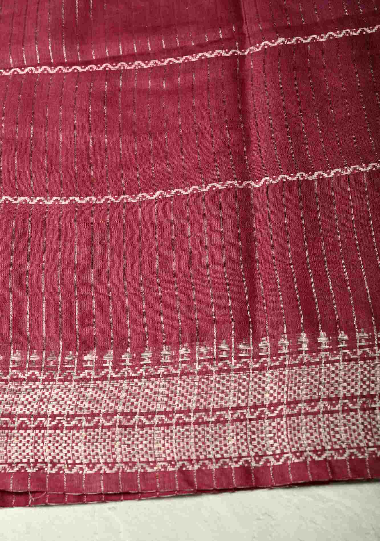 Berry Semi Tussar Saree with Veldhari Stripes and Zari Border Ready To Wear Saree
