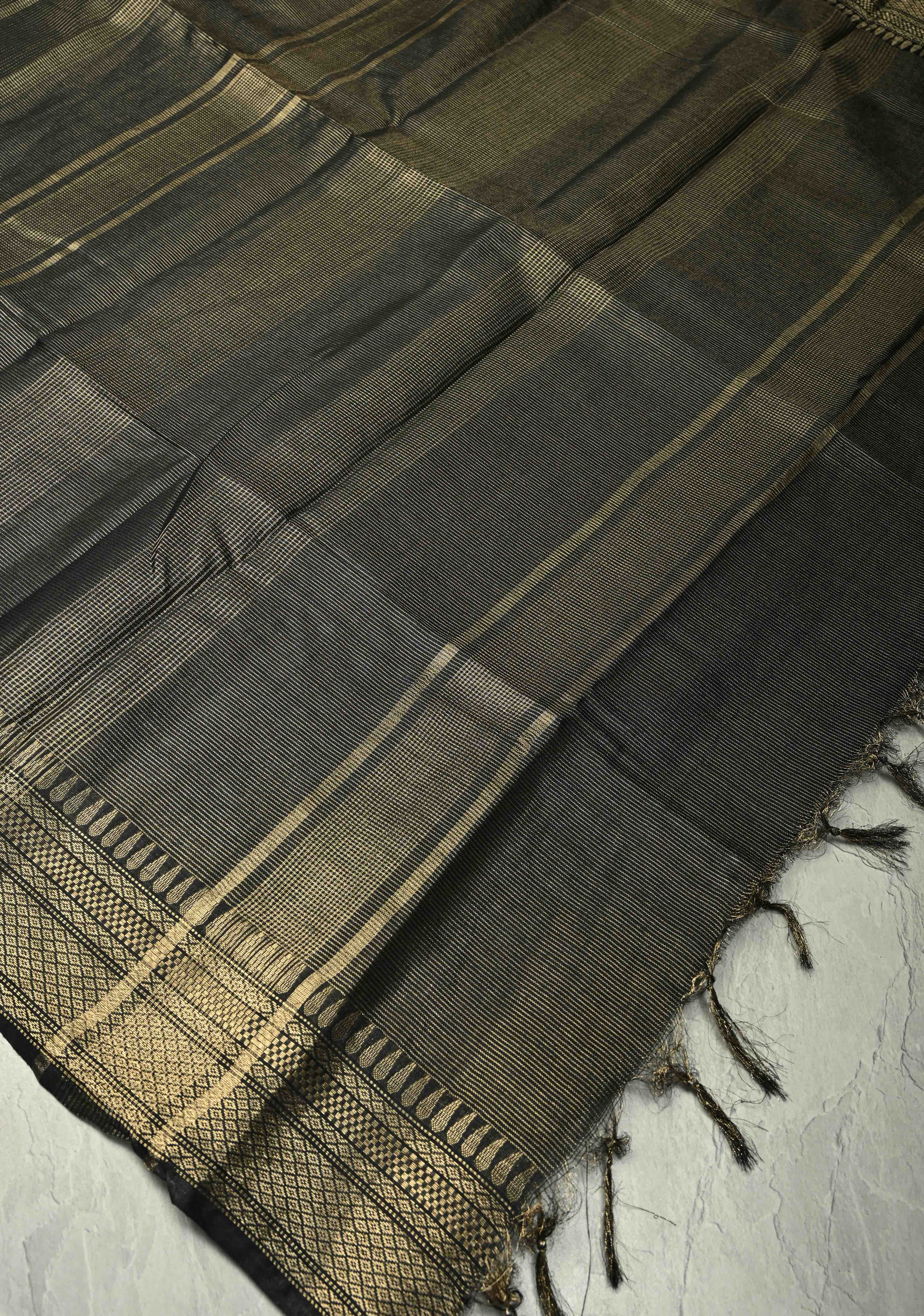 Black Semi Tissue Saree with Zari Border | Shobitam