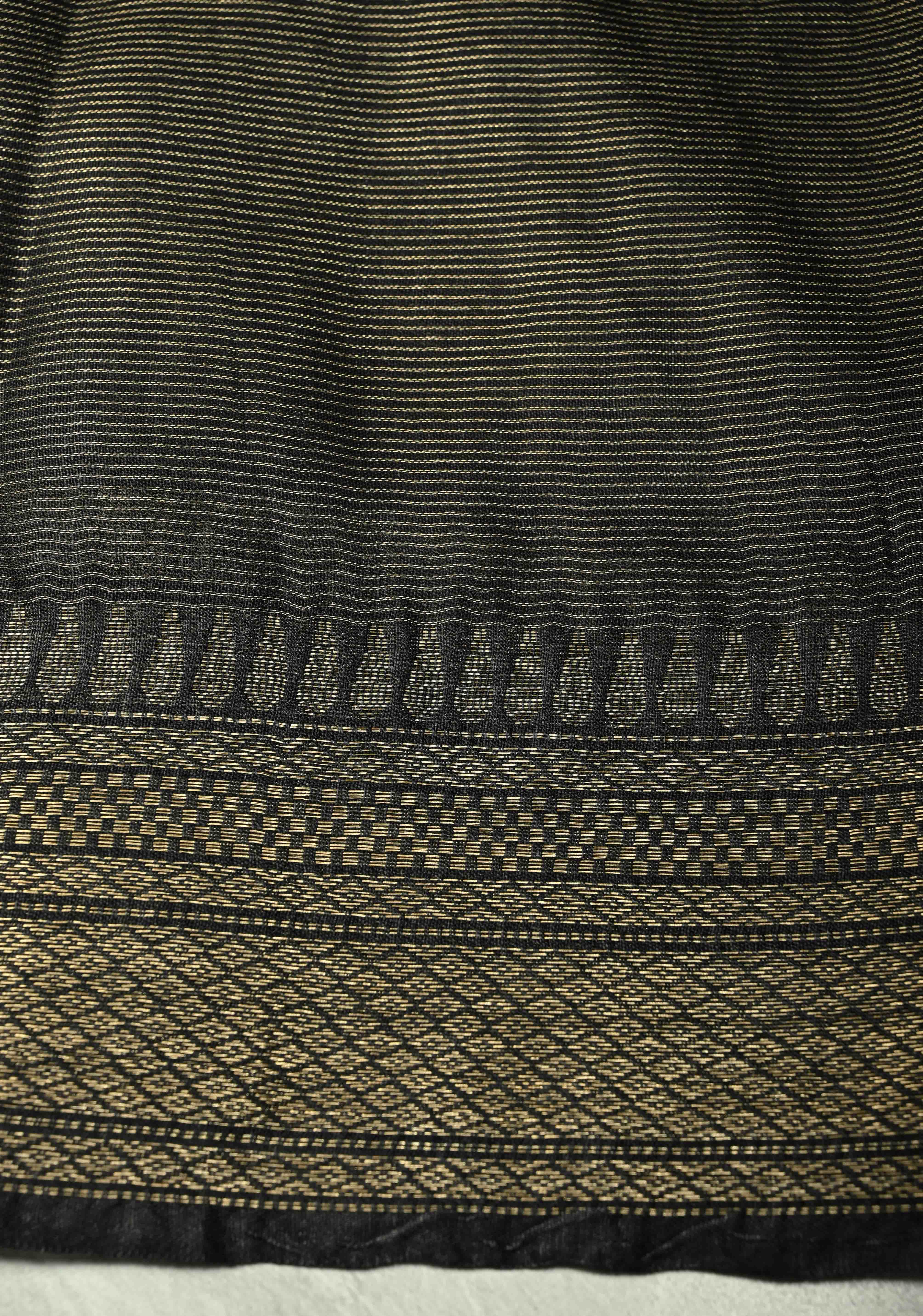 Black Semi Tissue Saree with Zari Border | Shobitam