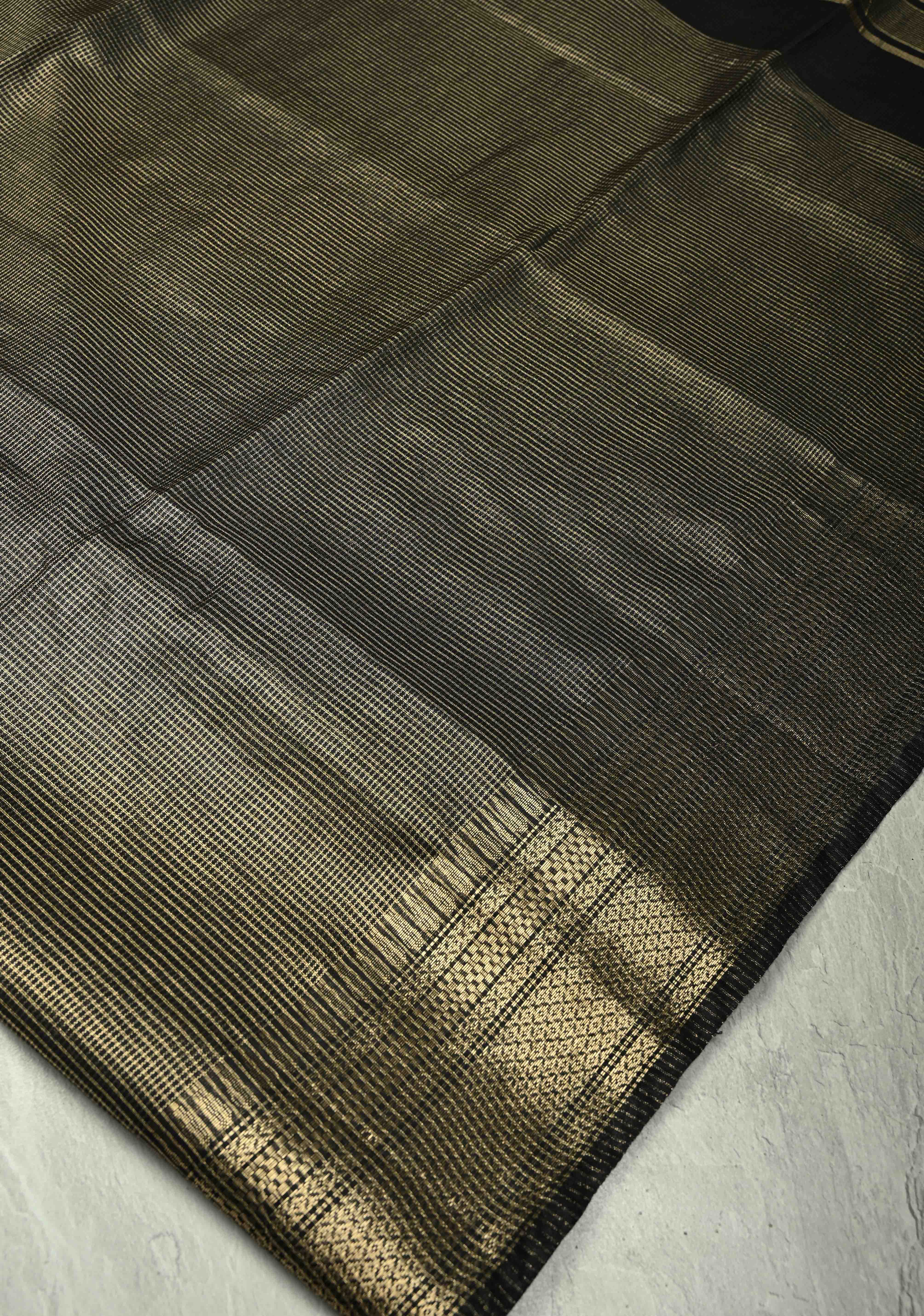 Black Semi Tissue Saree with Zari Border | Shobitam