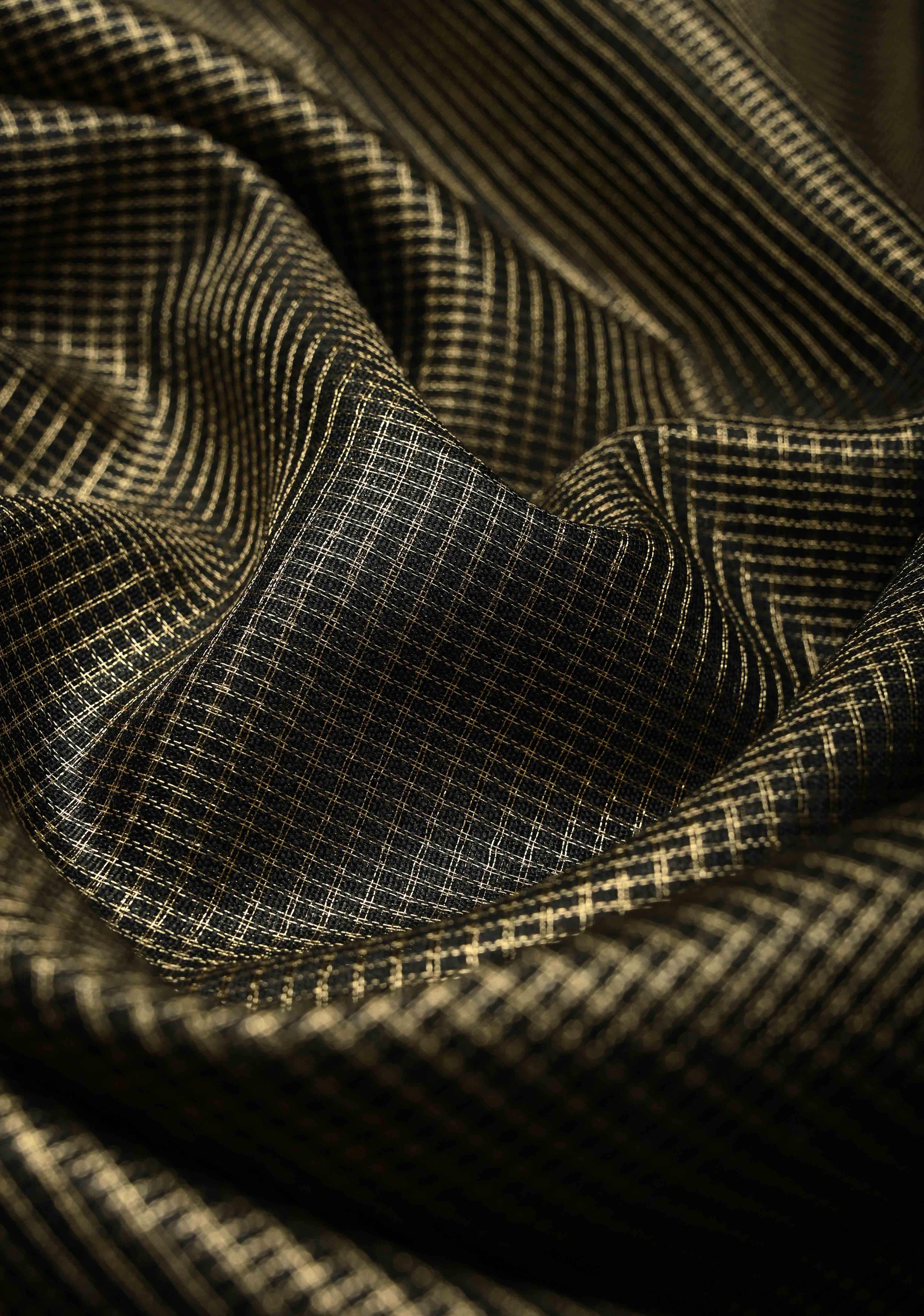 Black Semi Tissue Saree with Zari Border | Shobitam