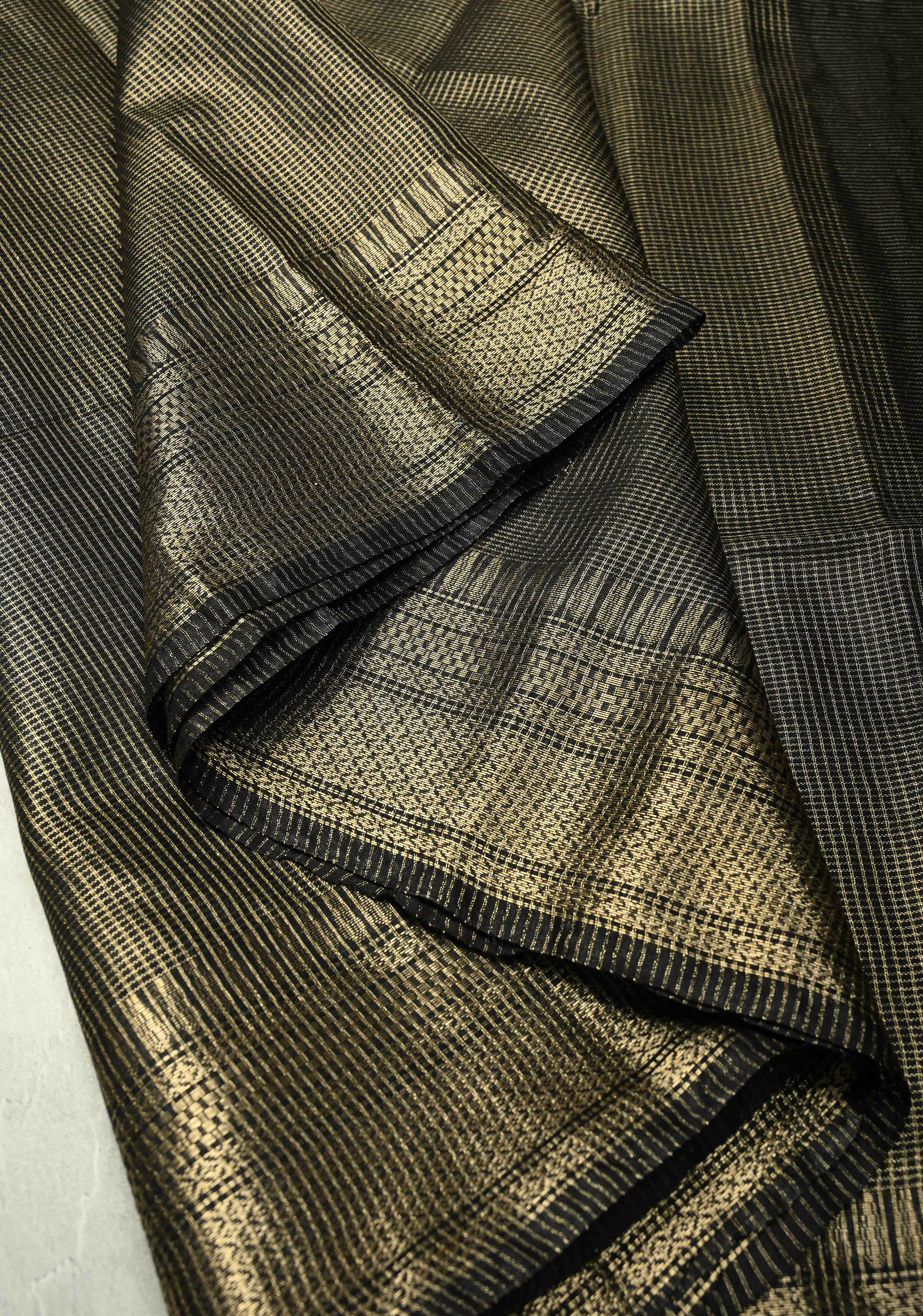 Black Semi Tissue Saree with Zari Border | Shobitam