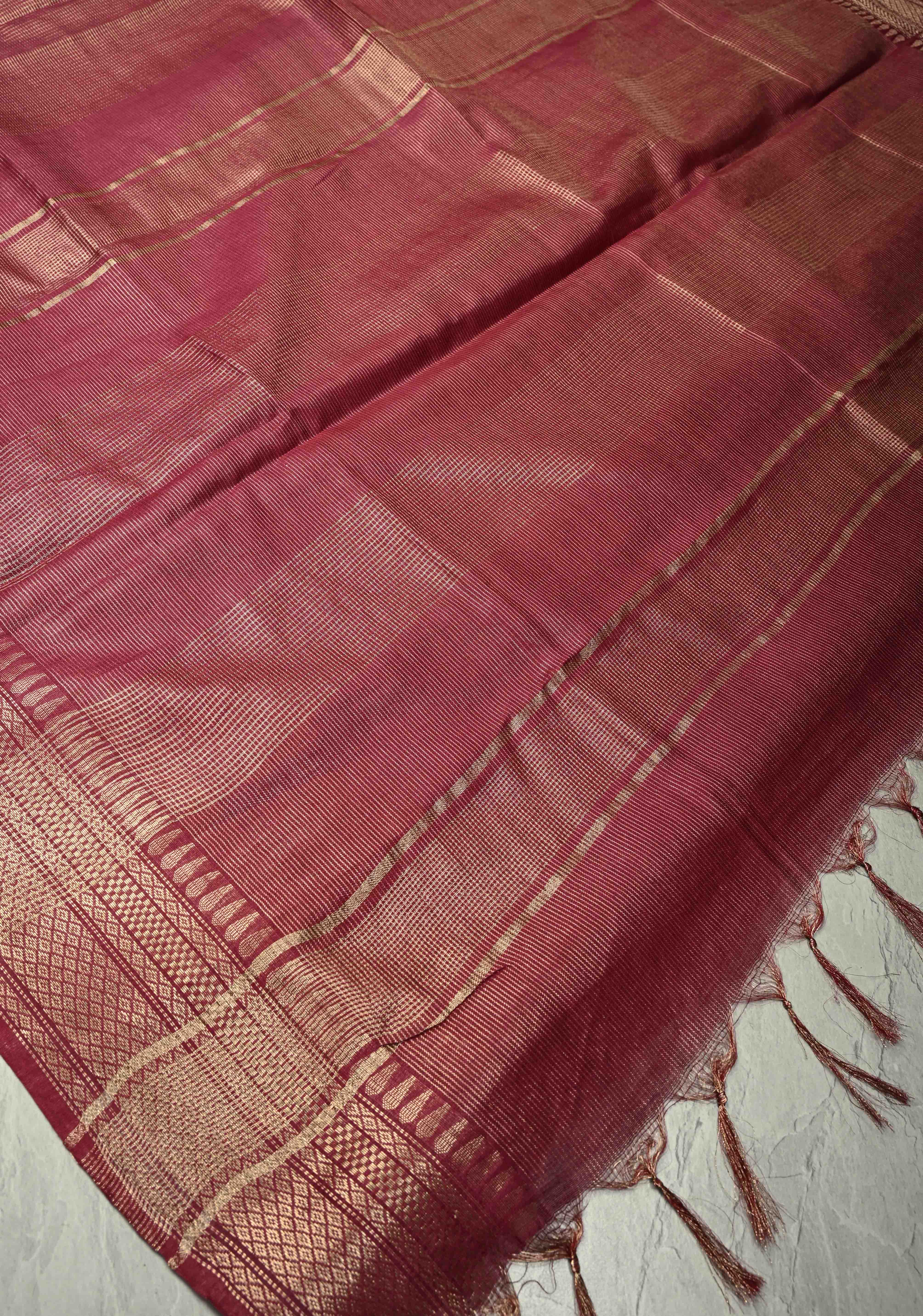 Magenta Semi Tissue Saree with Zari Border | Shobitam