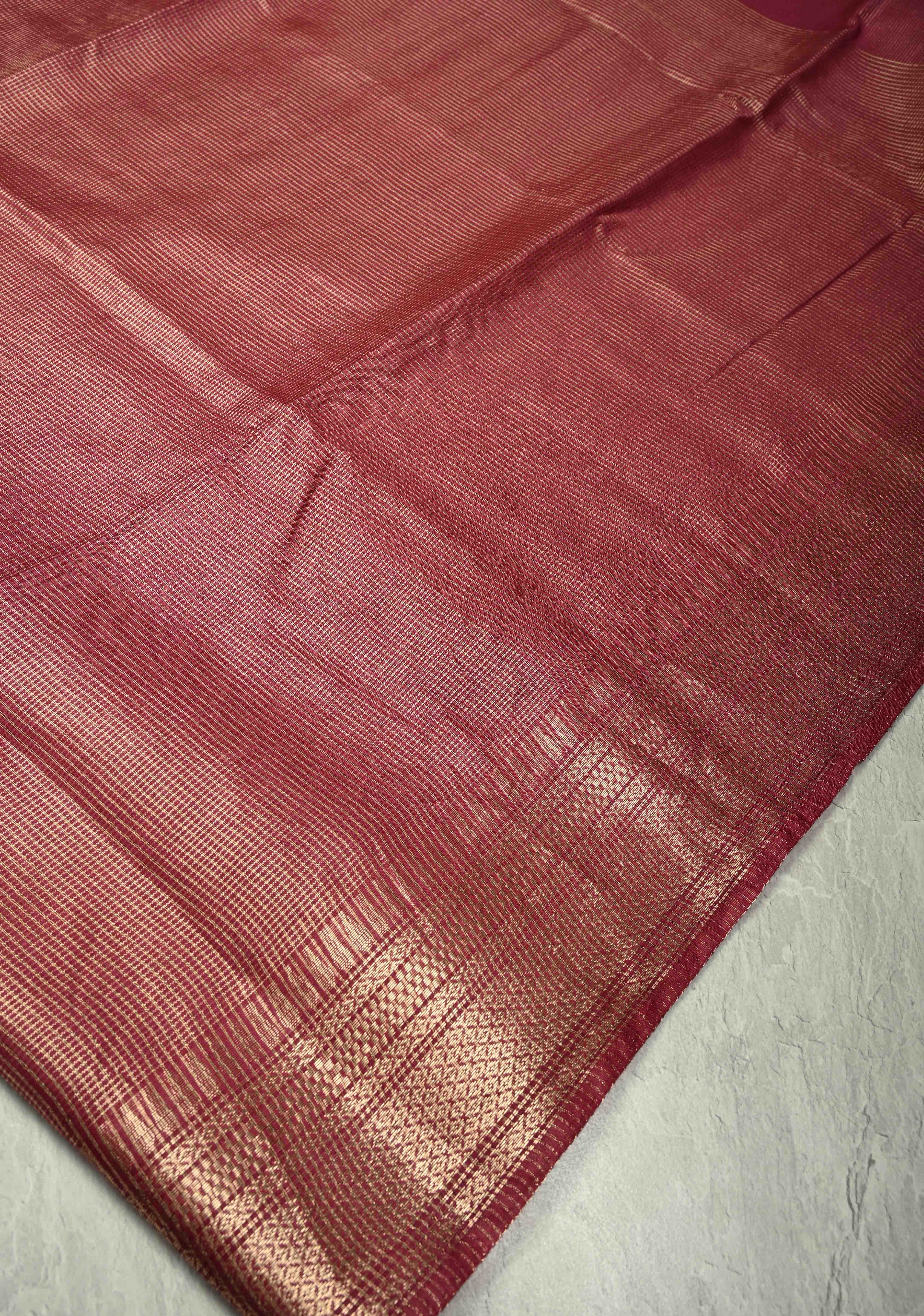 Magenta Semi Tissue Saree with Zari Border | Shobitam