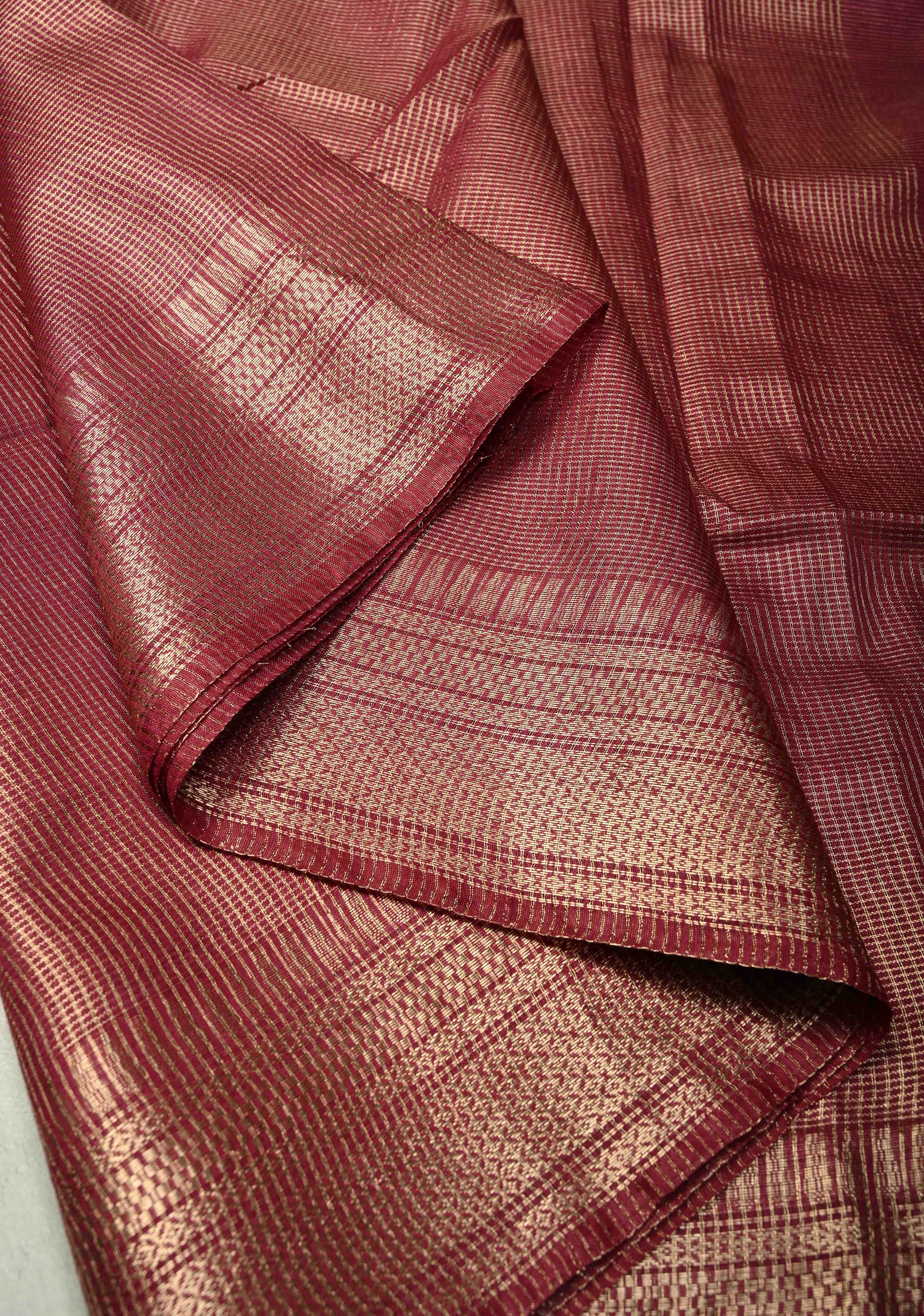 Magenta Semi Tissue Saree with Zari Border | Shobitam