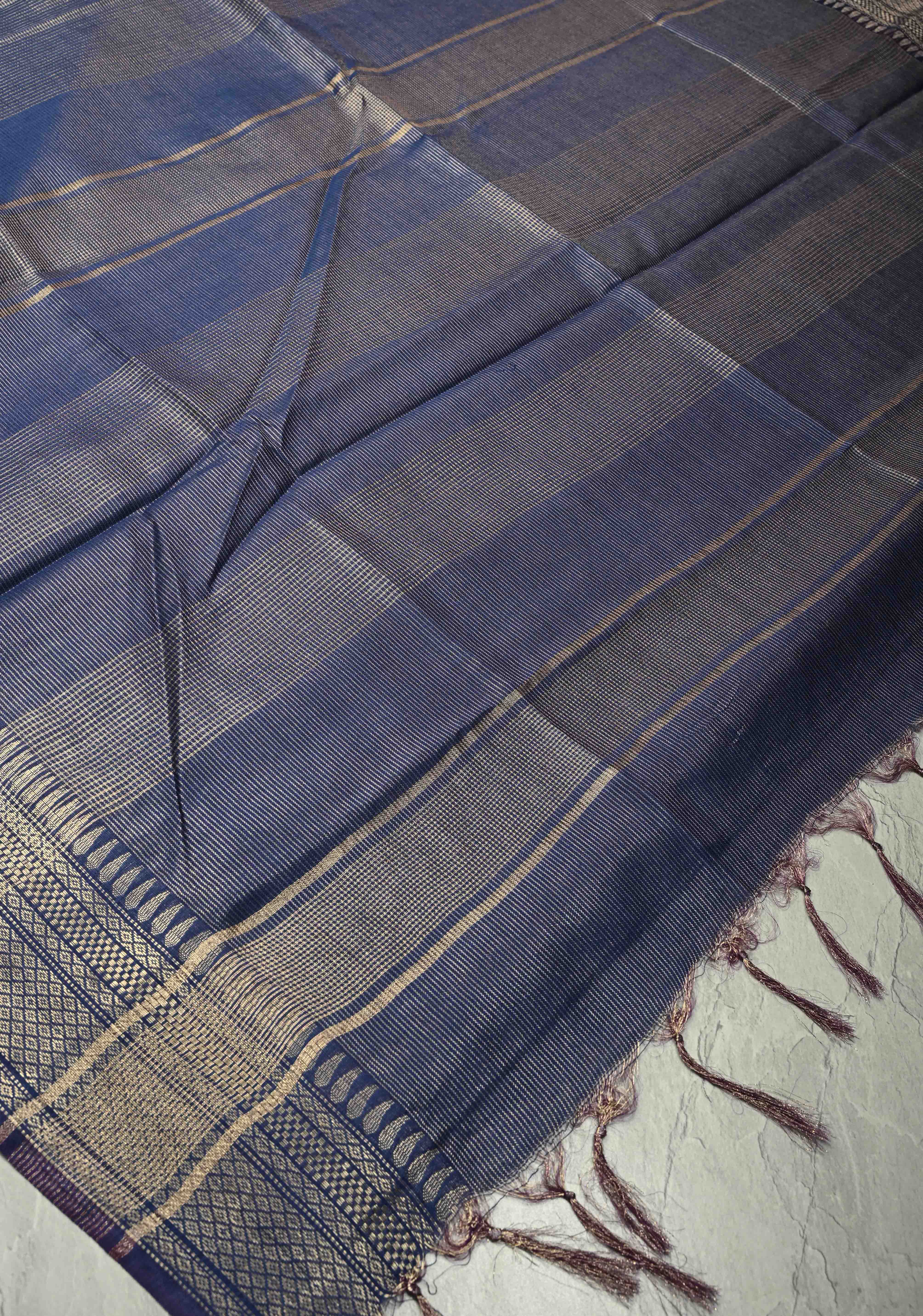 Royal Blue Semi Tissue Saree with Zari Border | Shobitam
