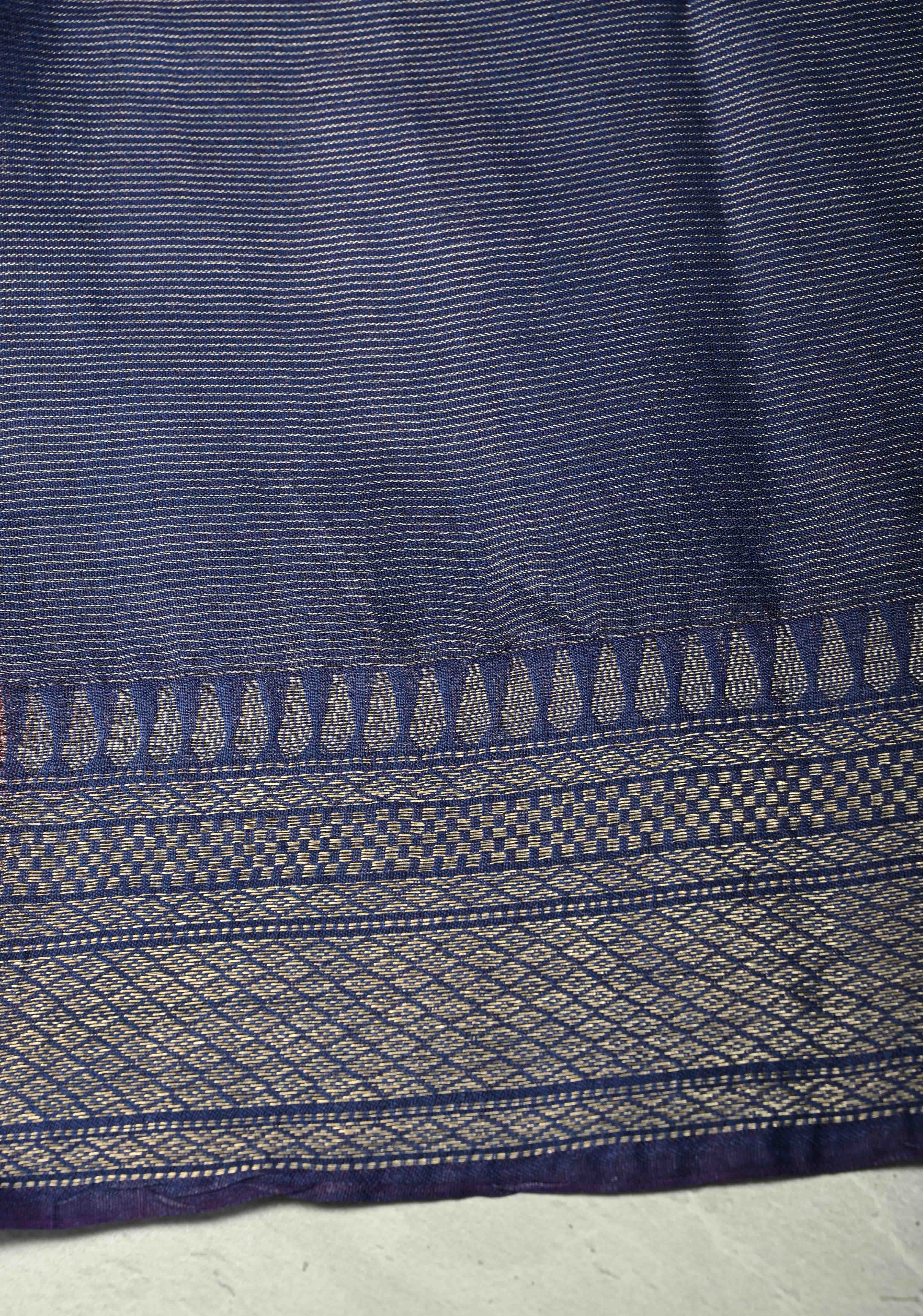 Royal Blue Semi Tissue Saree with Zari Border | Shobitam