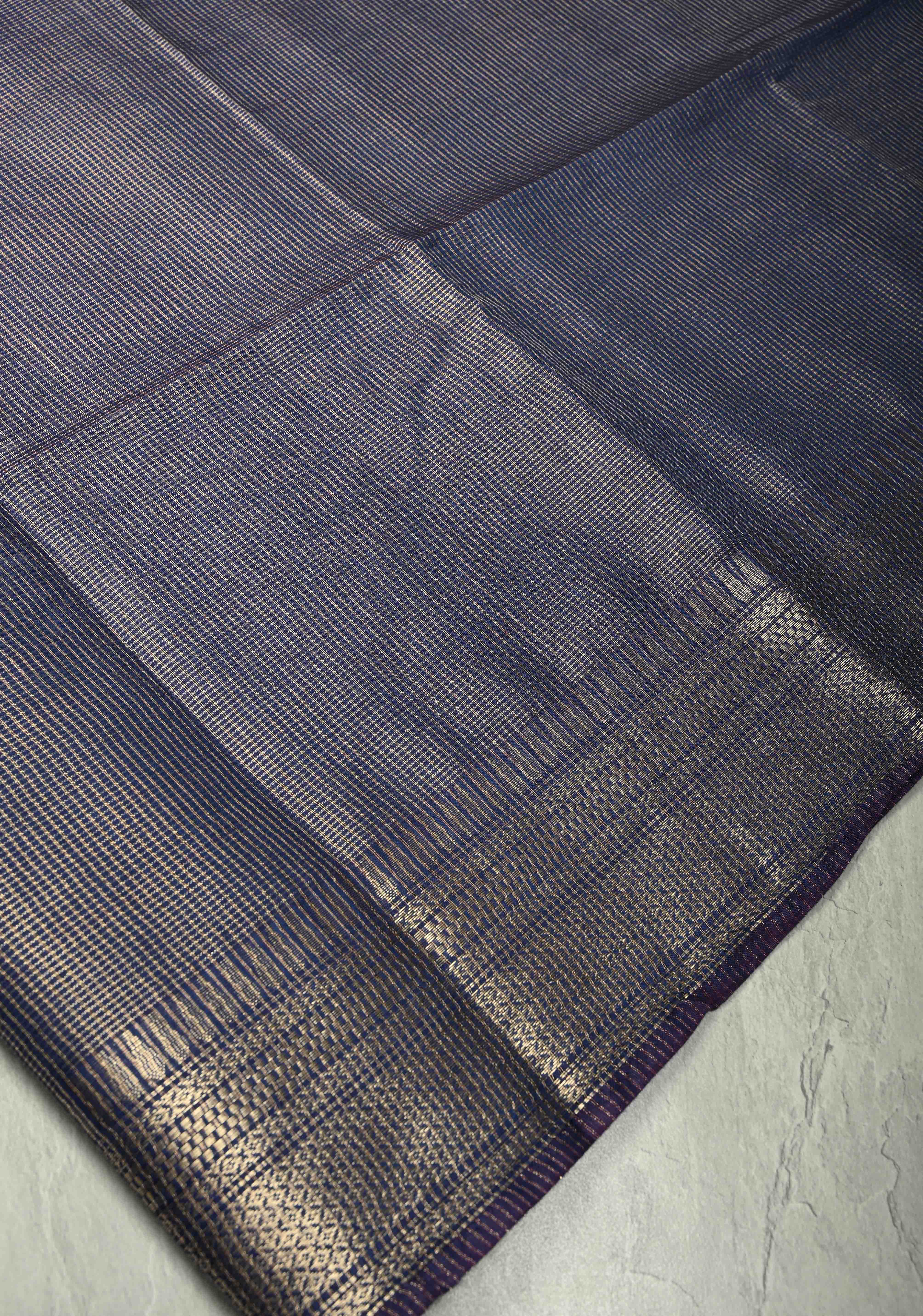 Royal Blue Semi Tissue Saree with Zari Border | Shobitam