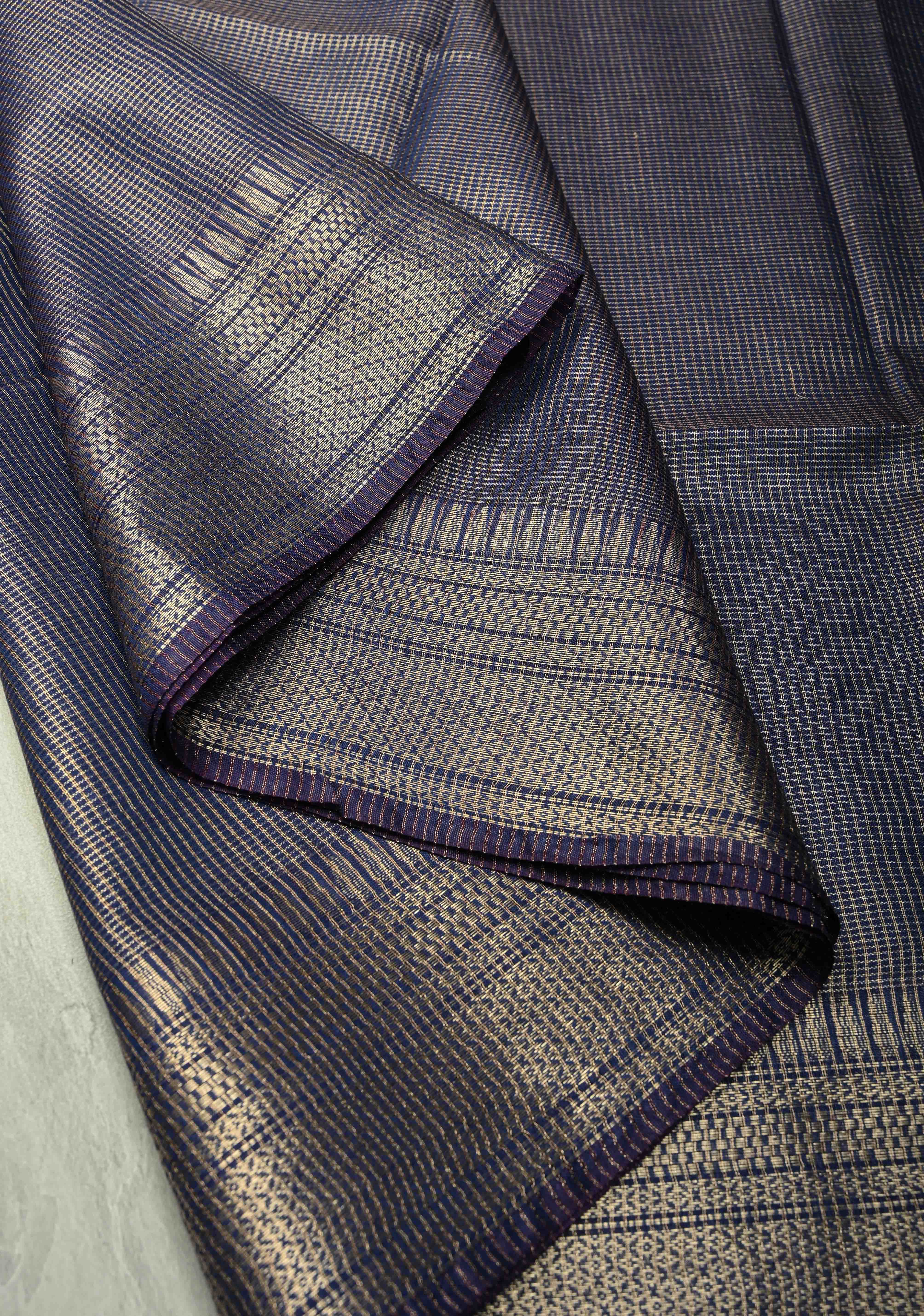 Royal Blue Semi Tissue Saree with Zari Border | Shobitam