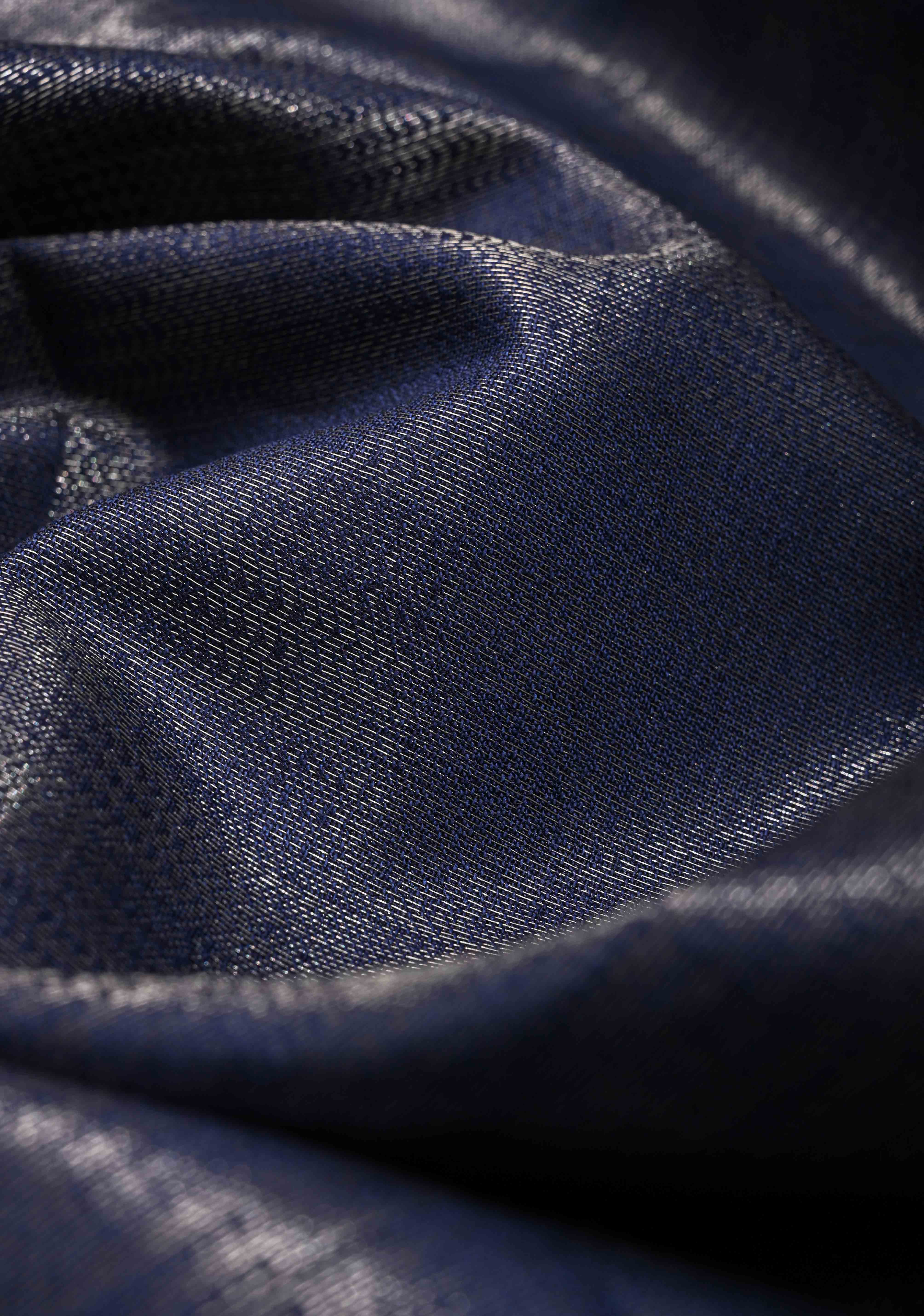 Midnight Navy Blue Semi Tussar Tissue Saree with Contrast Silver Zari Border | Shobitam