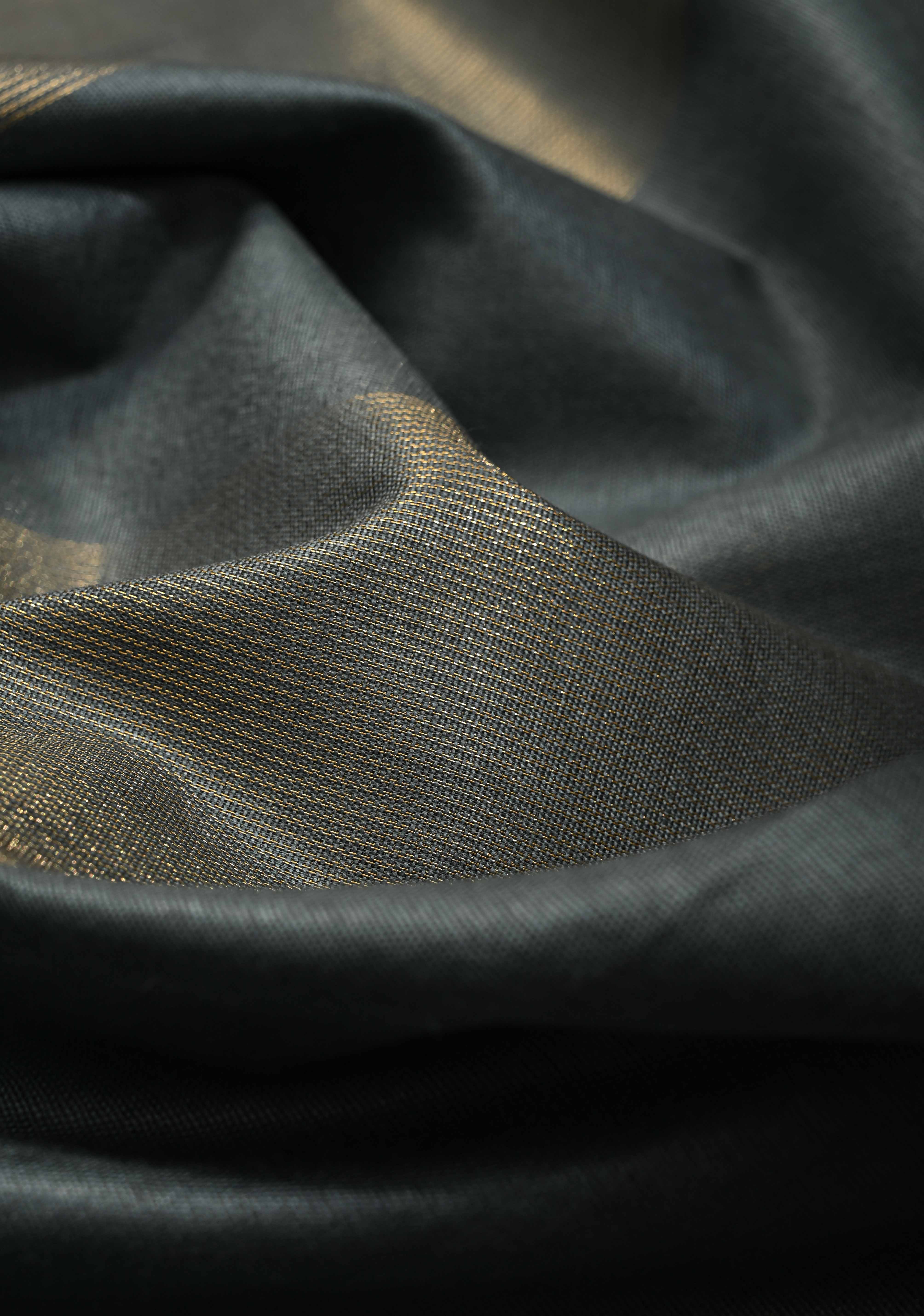 Gray Borderless Semi Tussar Saree with Muted Tissue Panel and Contrast Sequins Pallu | Shobitam