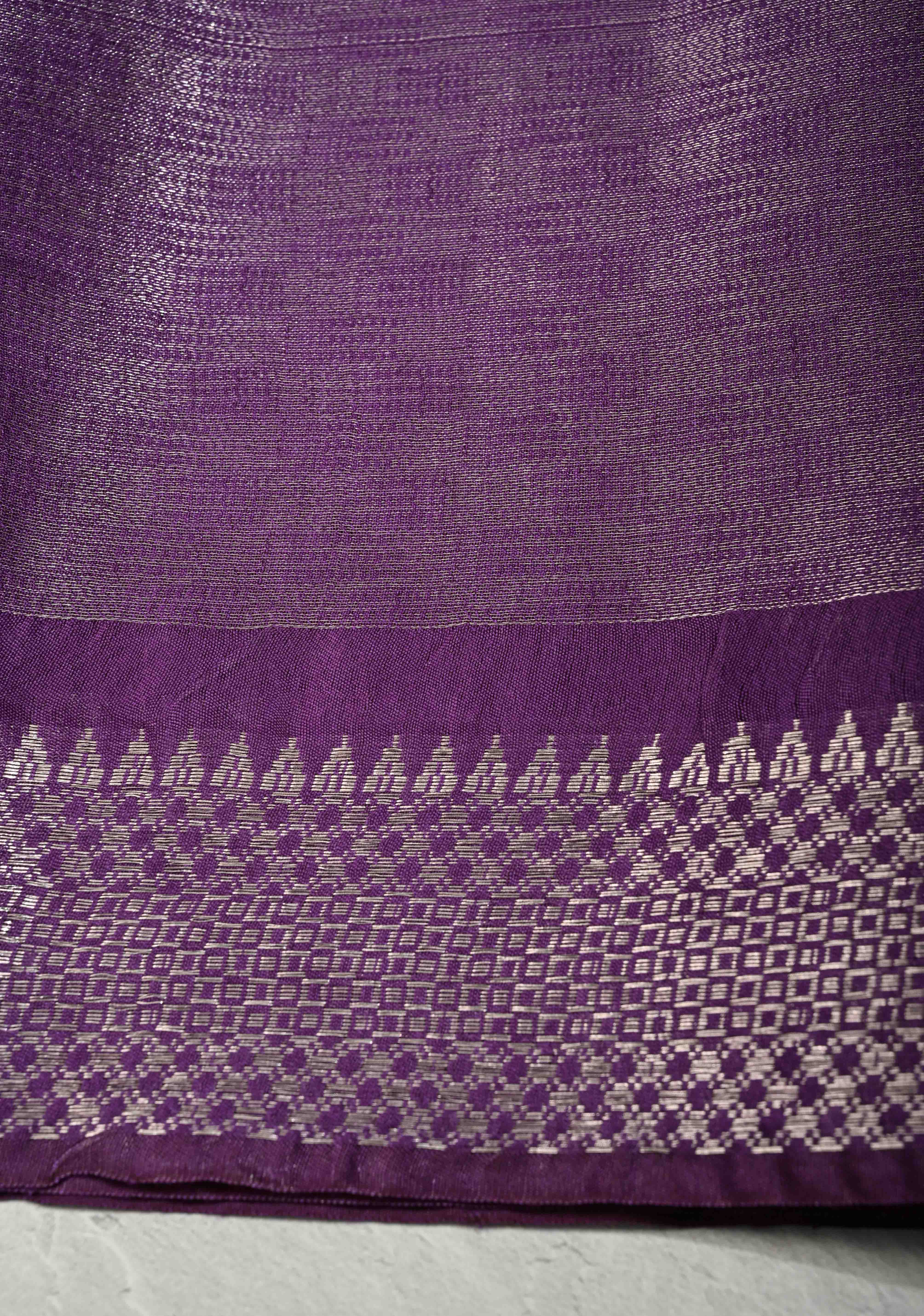 Brown Semi Tussar Tissue Saree with Contrast Zari Border and Pallu | Shobitam