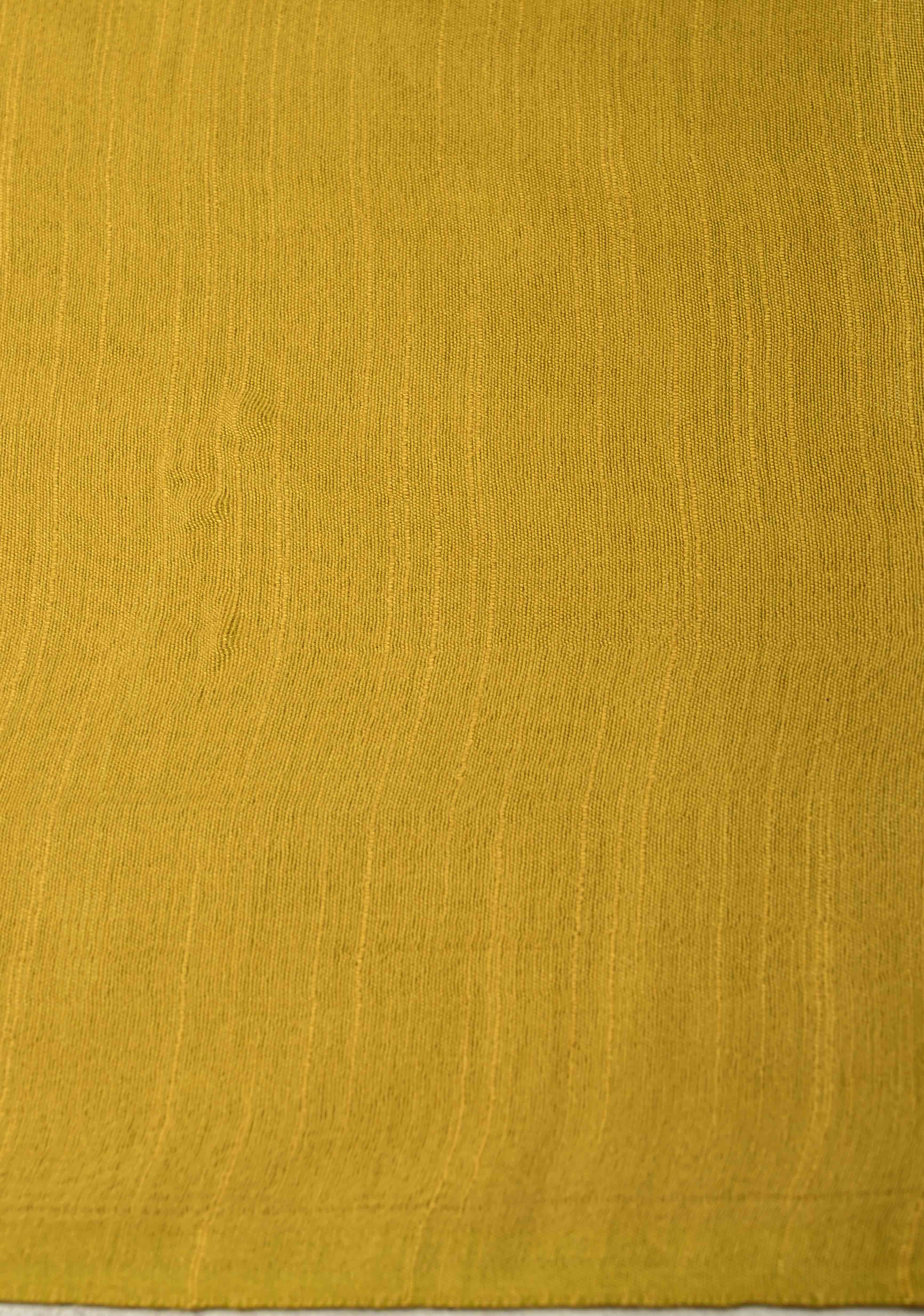 Mustard Yellow Borderless Semi Tussar Saree with Zari Polka Dots and Thread Stripes | Shobitam