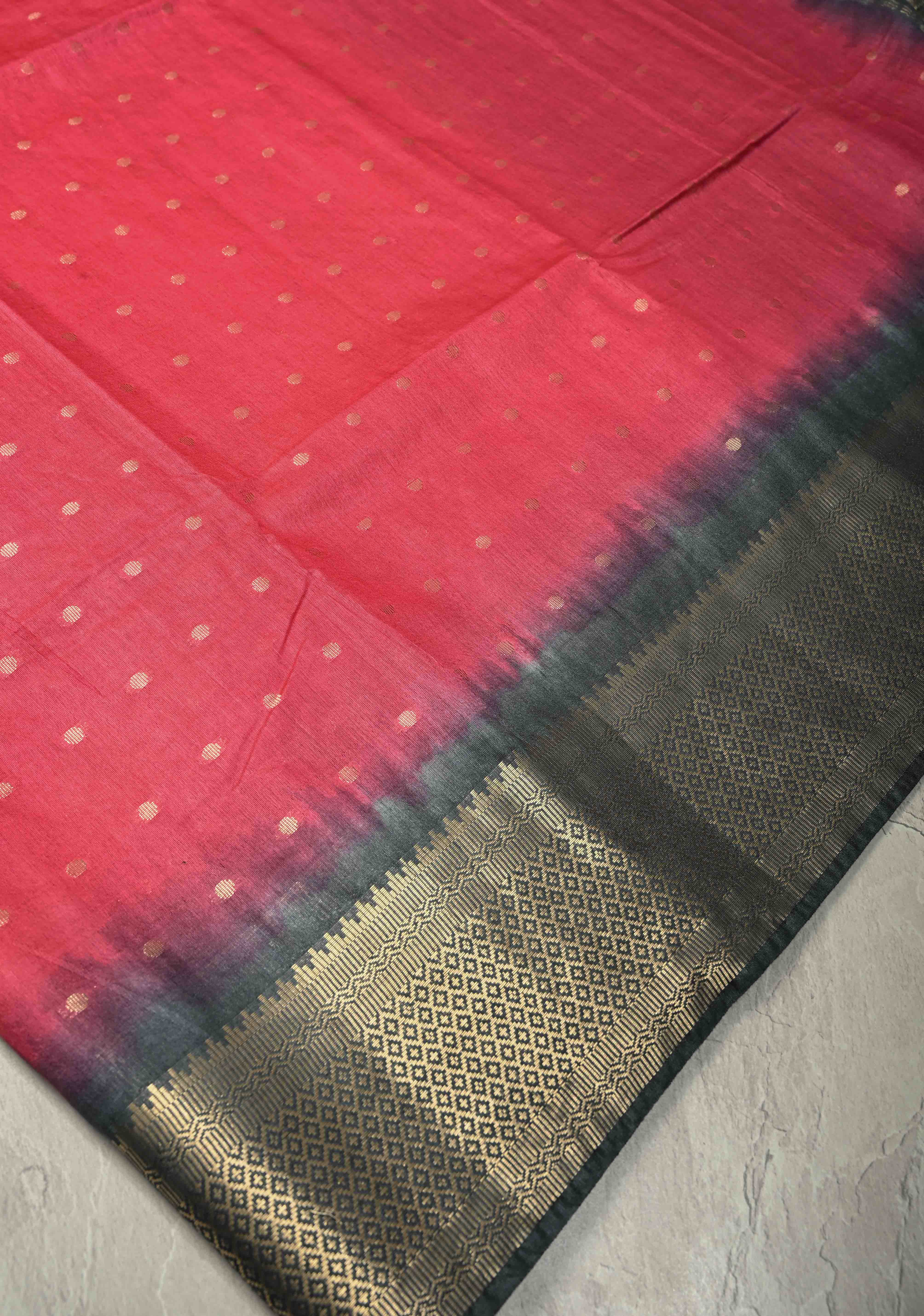 Pink Semi Tussar Saree with Zari Polka Dots and Contrast Zari Border | Shobitam