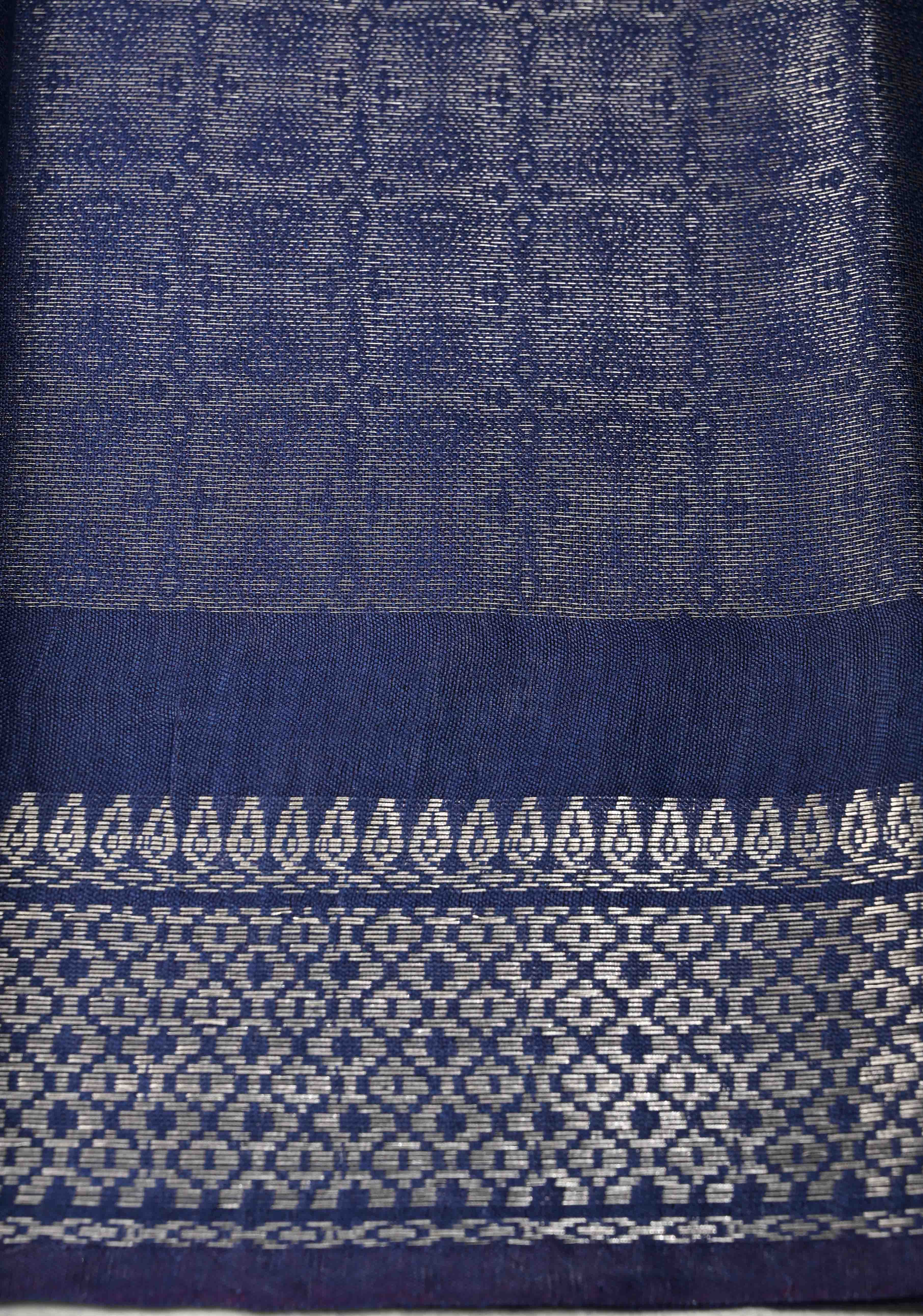 Royal Blue Semi Tussar Tissue Saree with Zari Border | Shobitam
