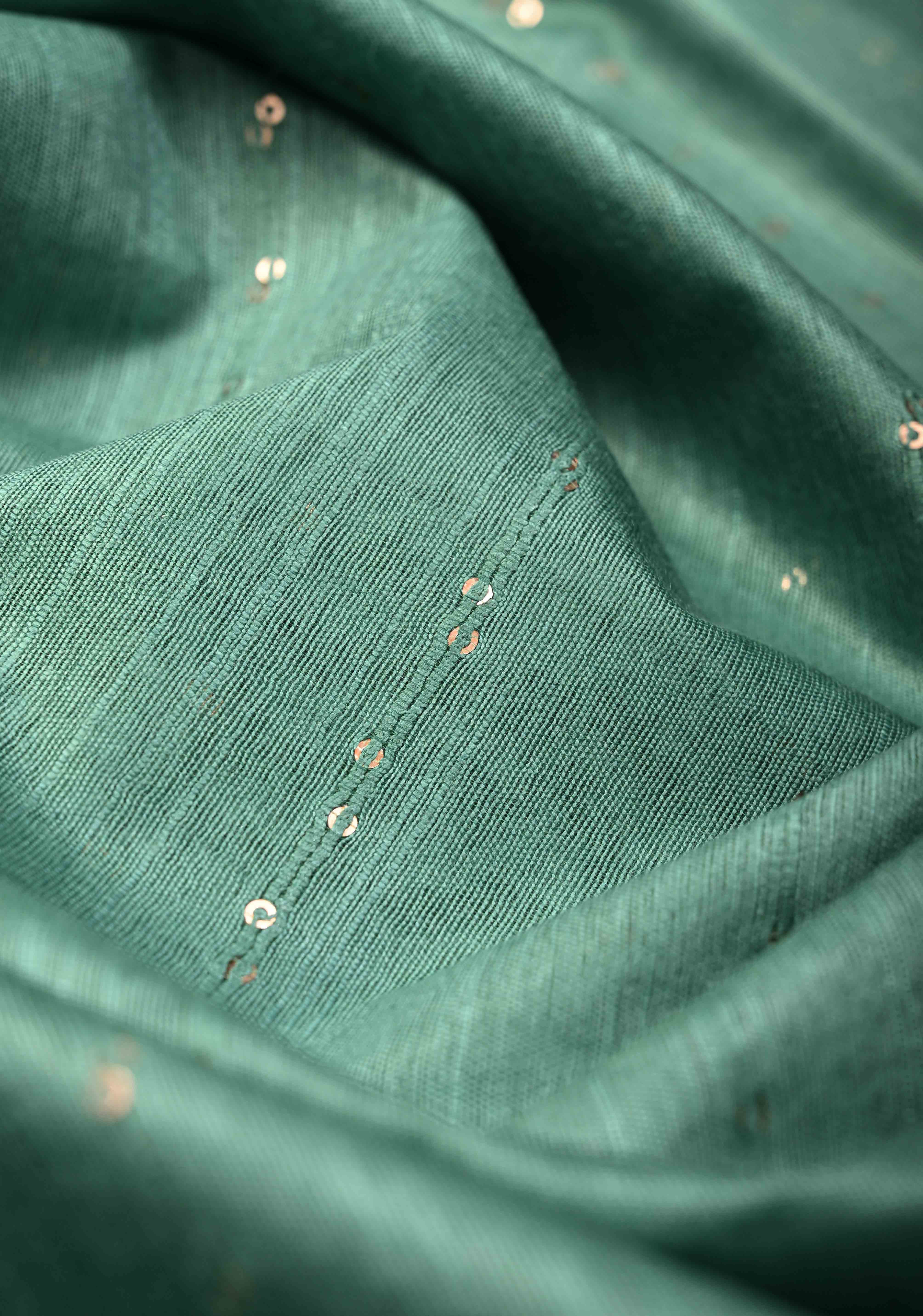 Seafoam Green Borderless Semi Tussar Saree with Sequins Horizontal Stripes and Contrast Pallu | Shobitam