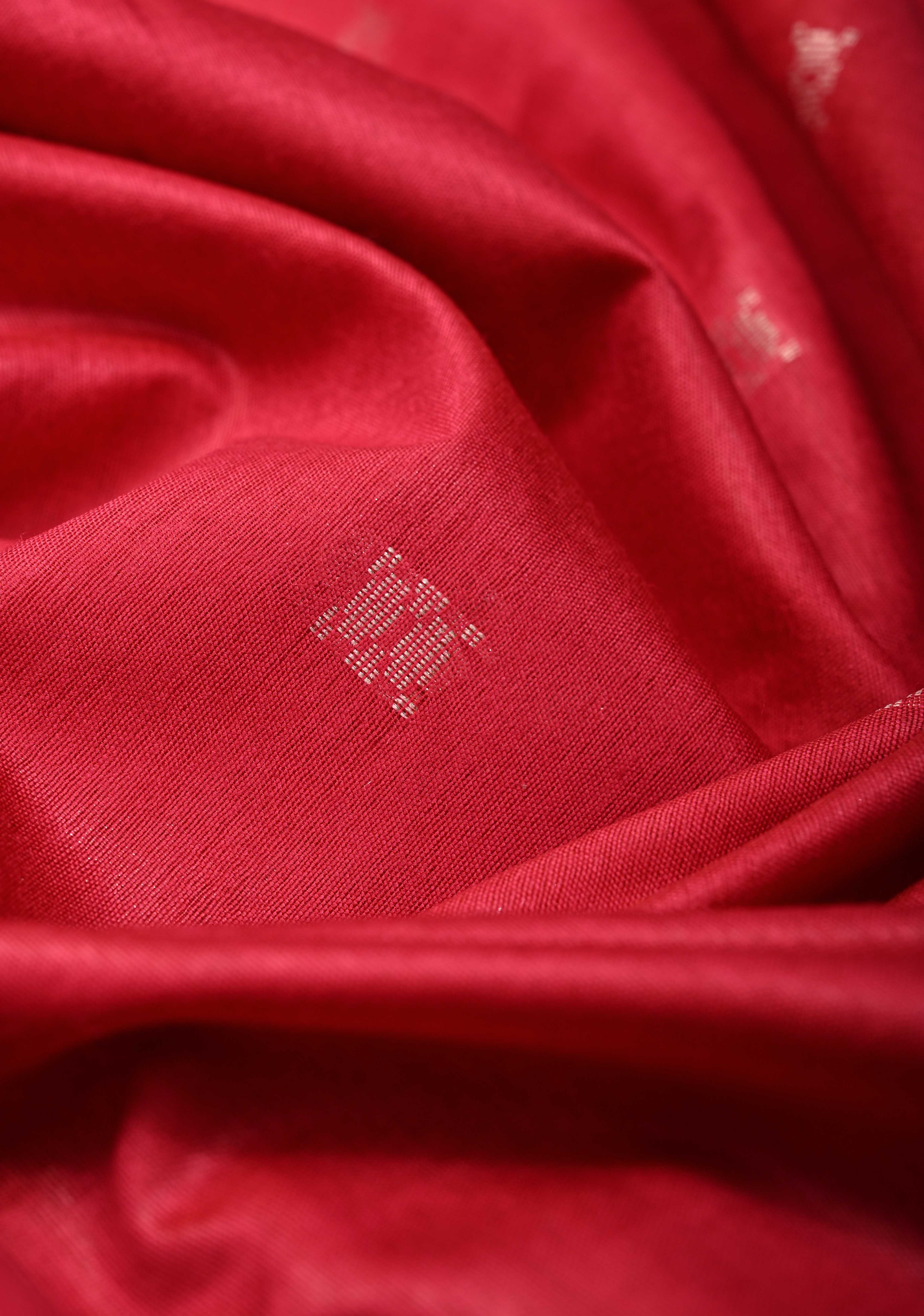 Rani Pink Semi Tussar Saree with Thread Buttas and Silver Zari Border | Shobitam