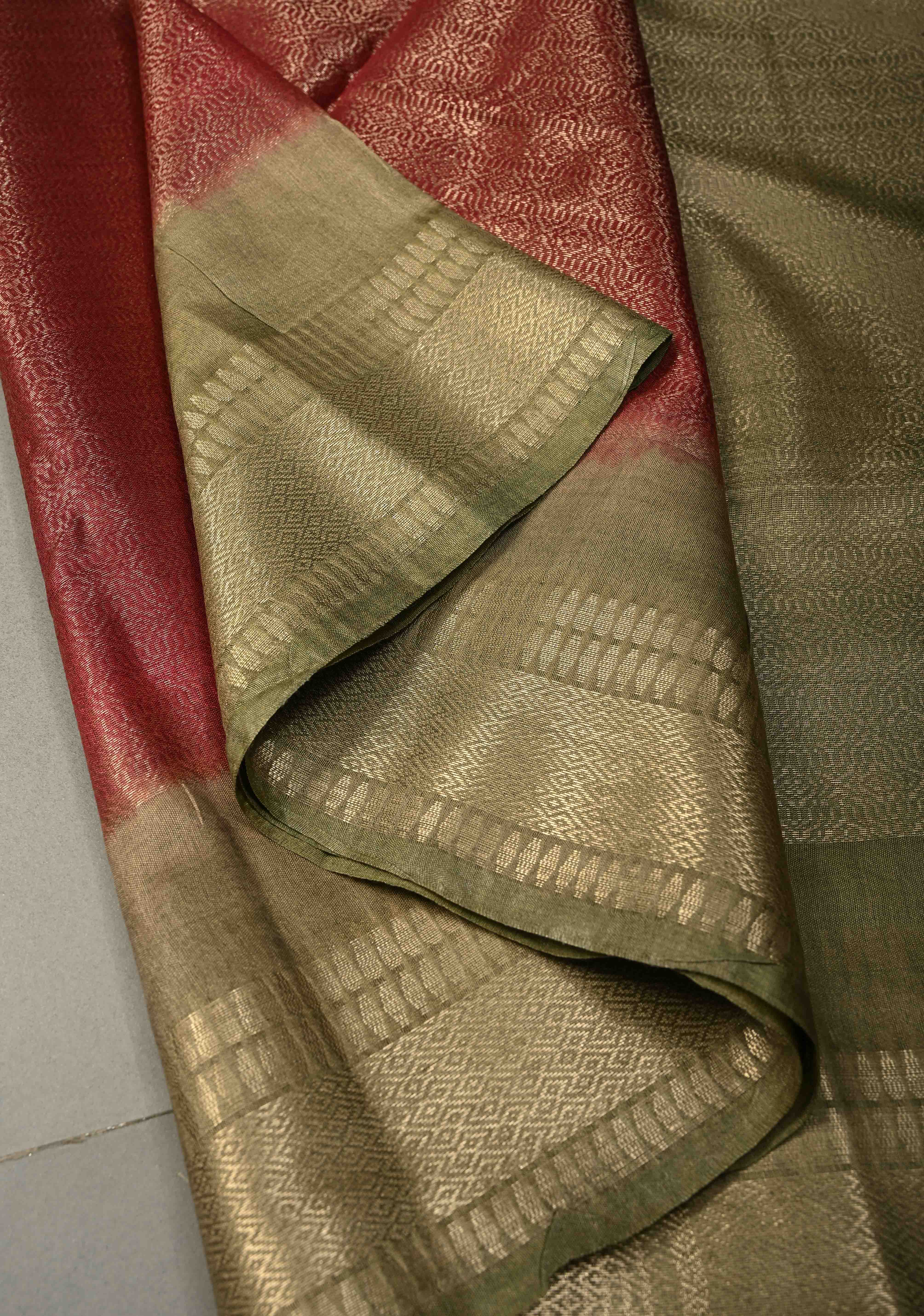 Coffee Brown Semi Tussar Tissue Saree with Contrast Zari Border and Pallu